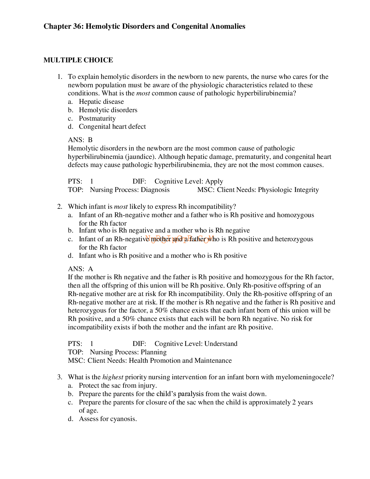 Maternal-Newborn Nursing: Hemolytic Disorders and Congenital Anomalies Test Bank