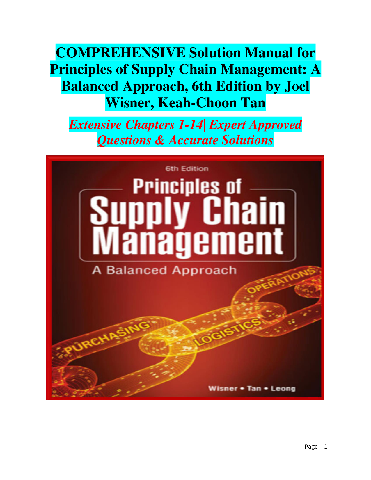 Principles of Supply Chain Management: A Balanced Approach, 6th Edition Solution Manual