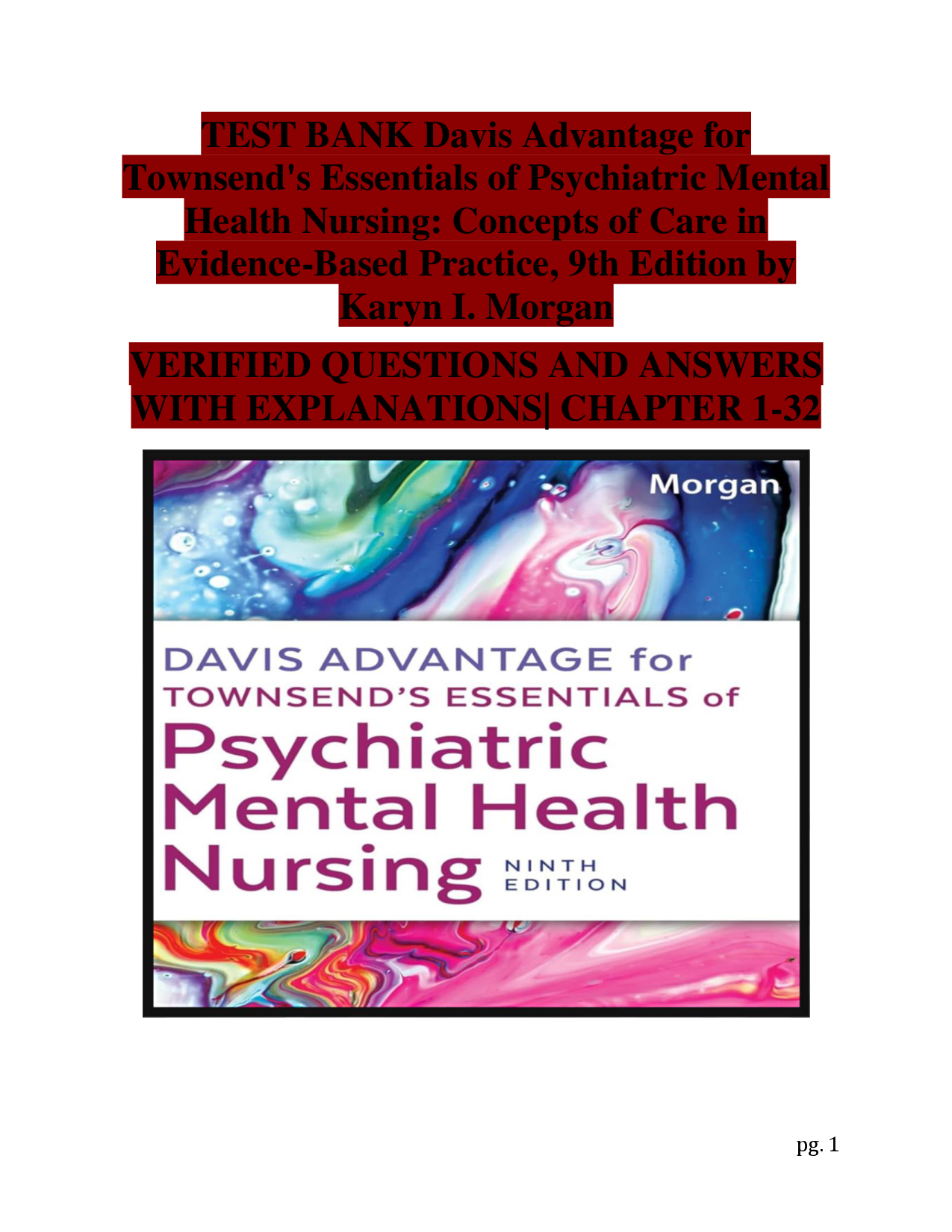 Townsend's Essentials of Psychiatric Mental Health Nursing, 9th Edition Test Bank