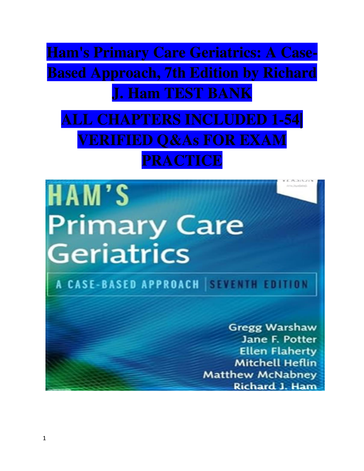 Ham's Primary Care Geriatrics, 7th Edition Test Bank