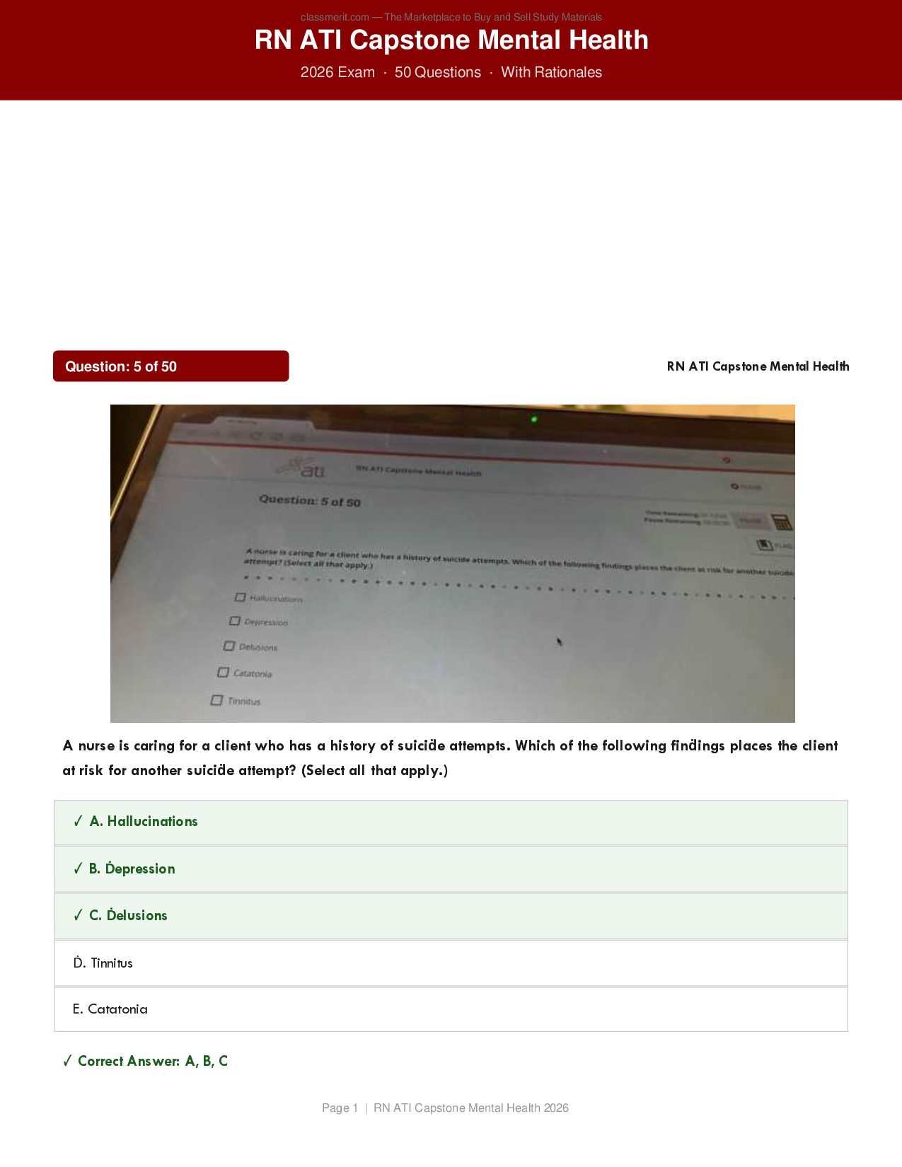 RN ATI Capstone Mental Health 2026 Practice Exam