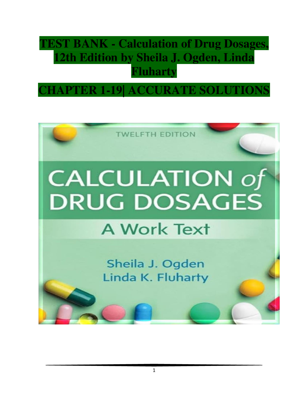 Calculation of Drug Dosages, 12th Edition Test Bank