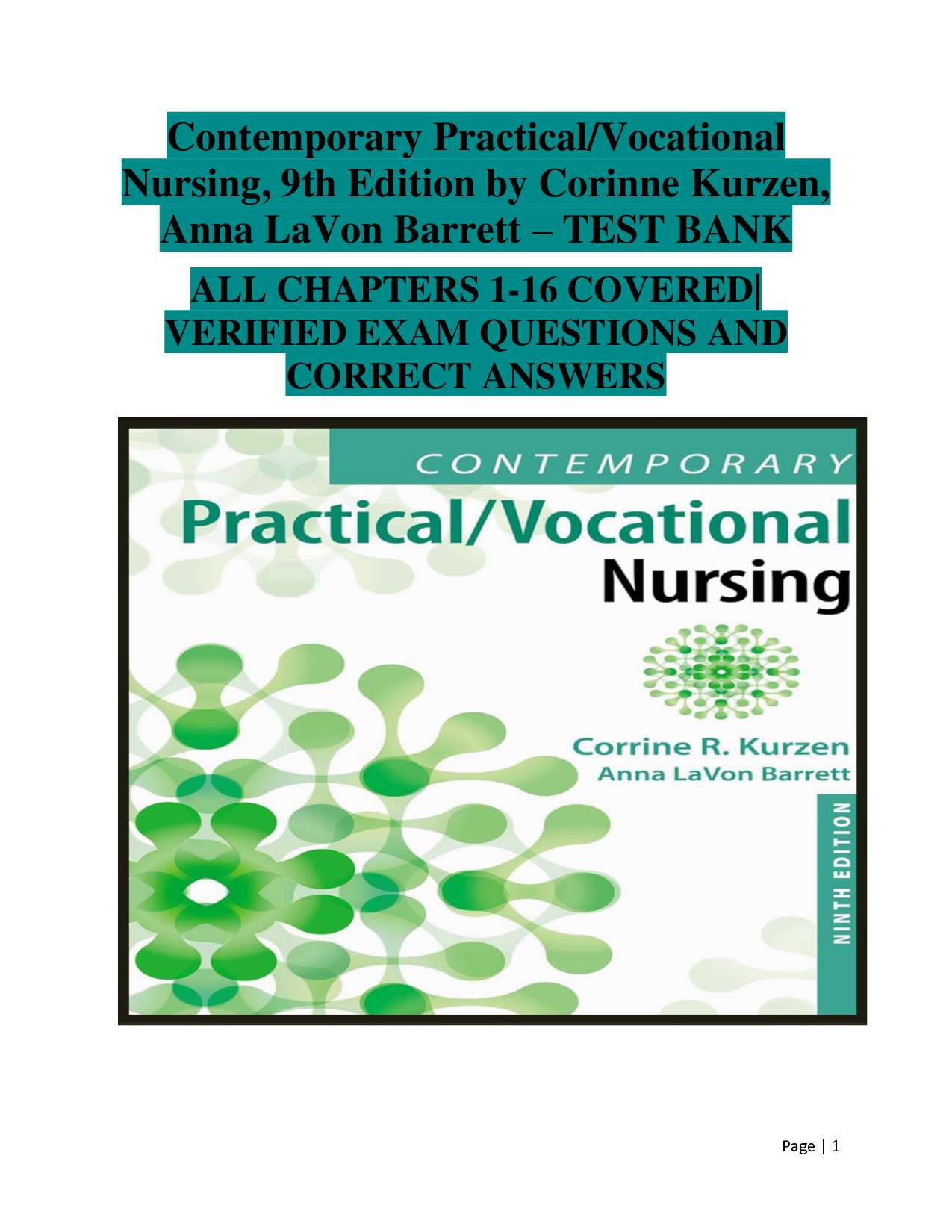Contemporary Practical/Vocational Nursing, 9th Edition Test Bank