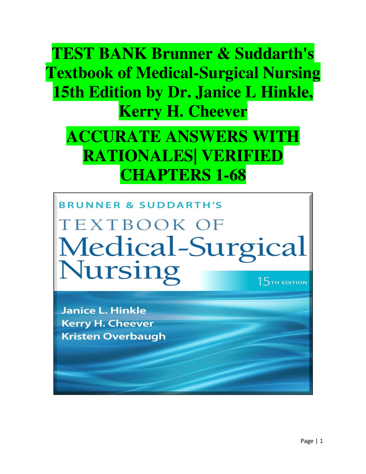 Brunner & Suddarth's Textbook Test Bank: Medical-Surgical Nursing, 15th Edition