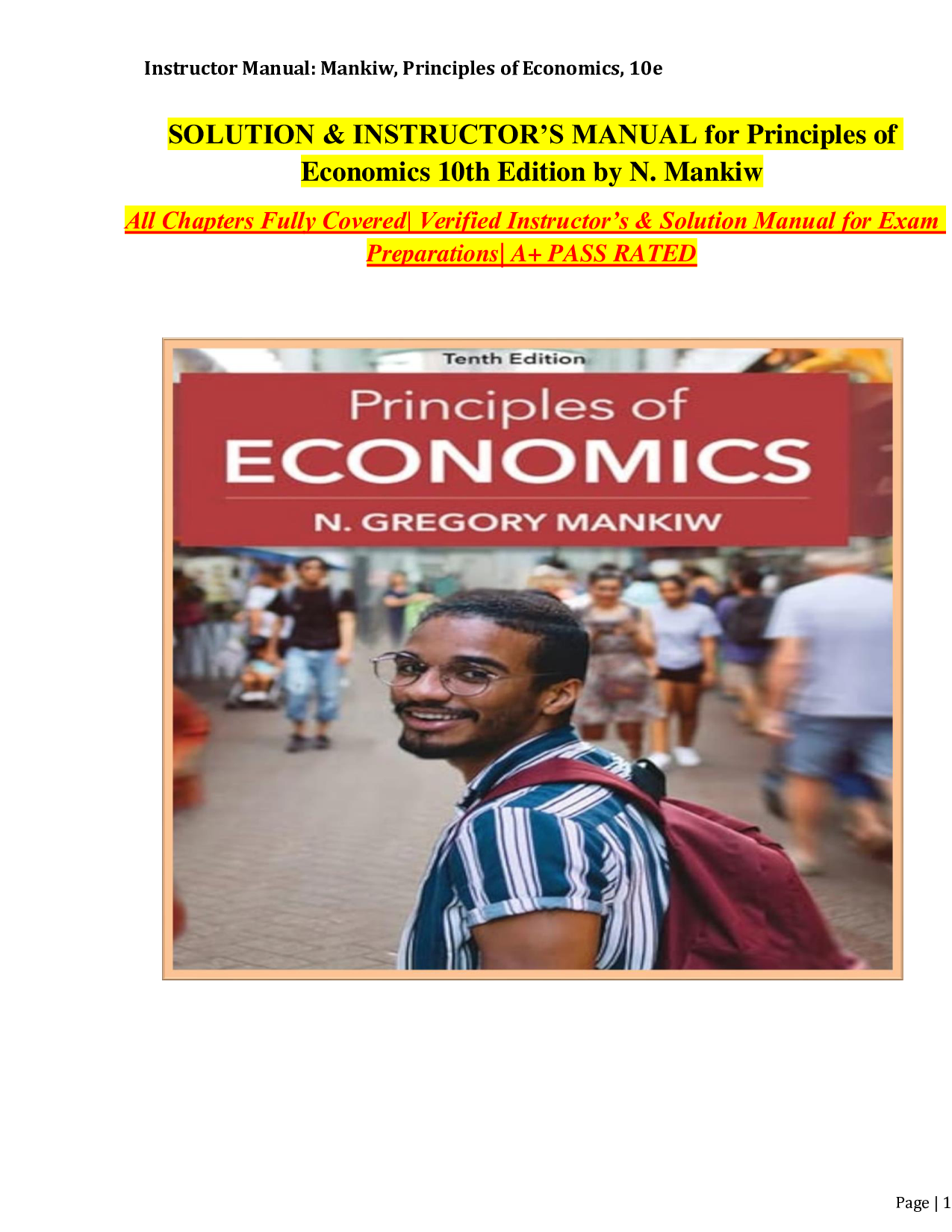 Principles of Economics, 10th Edition Instructor Manual and Solutions