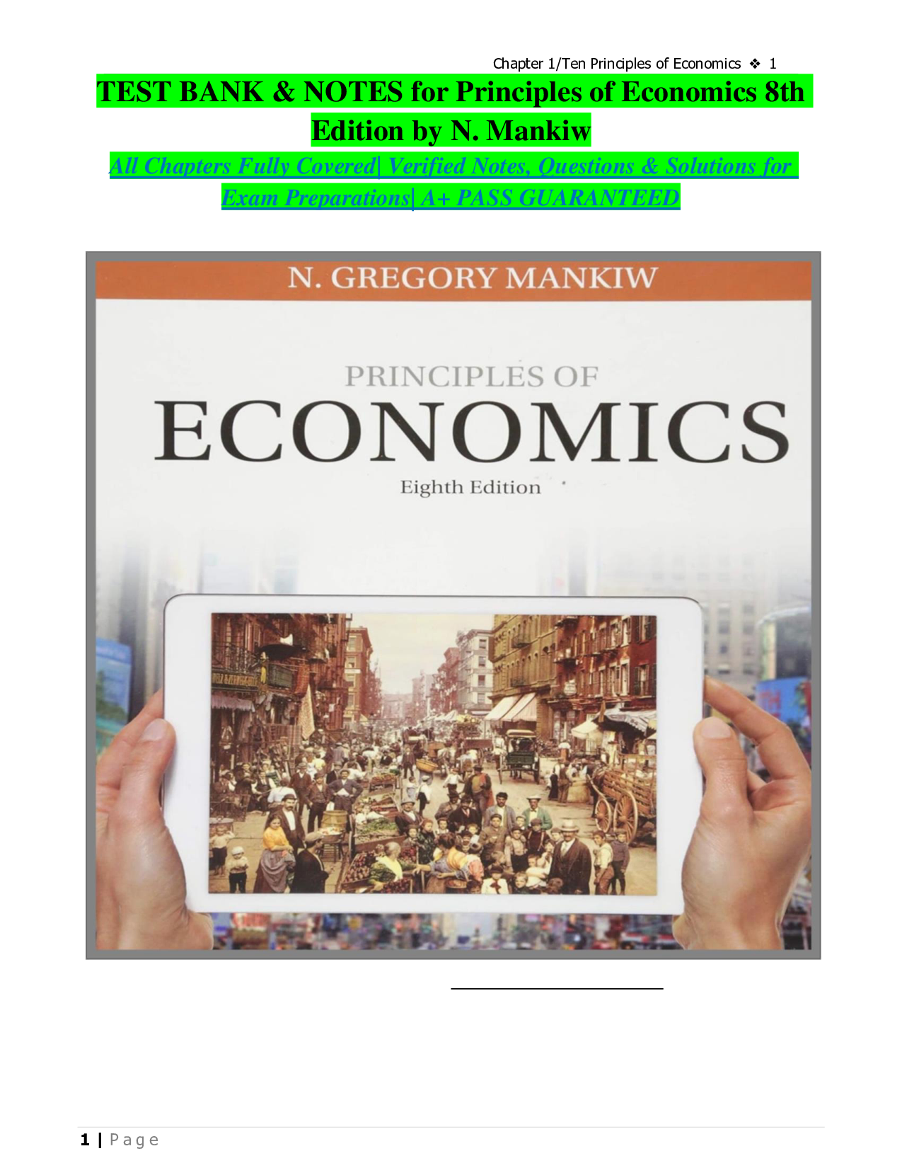 Principles of Economics, 8th Edition Test Bank and Notes