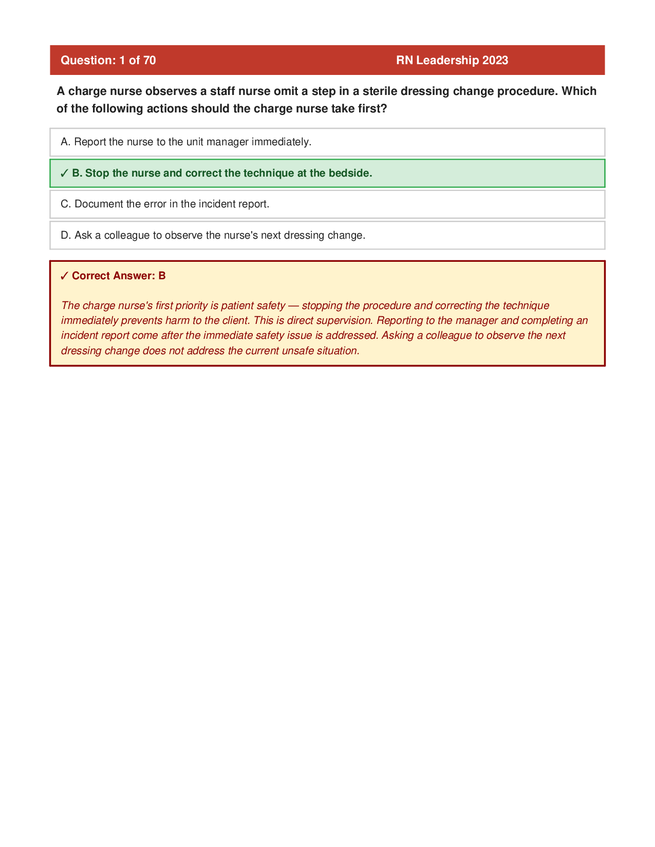 RN Leadership 2023-2026 Practice Questions and Answers