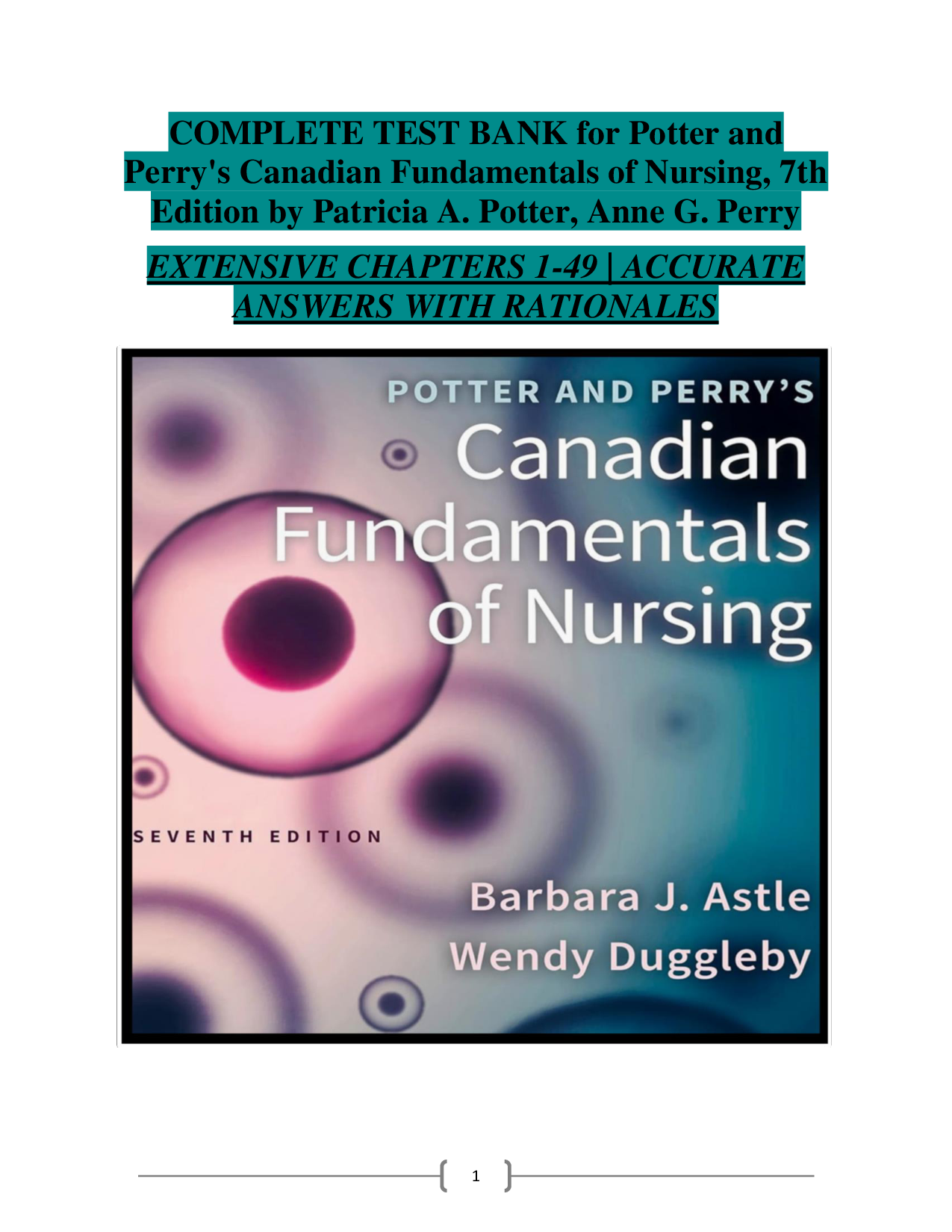 Potter and Perry's Canadian Fundamentals of Nursing, 7th Edition Test Bank