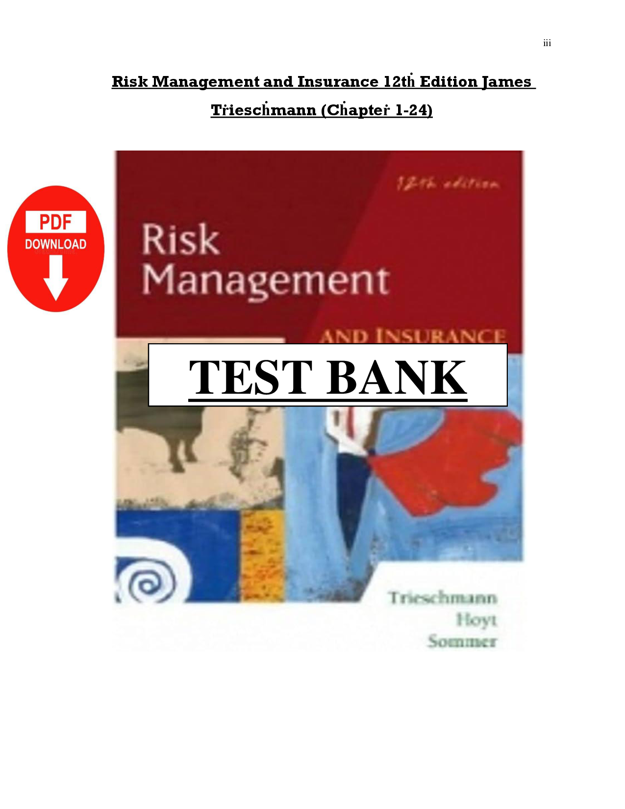 Risk Management and Insurance, 12th Edition Test Bank