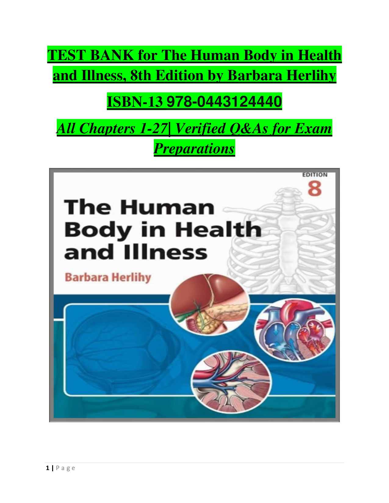 The Human Body in Health and Illness, 8th Edition Test Bank