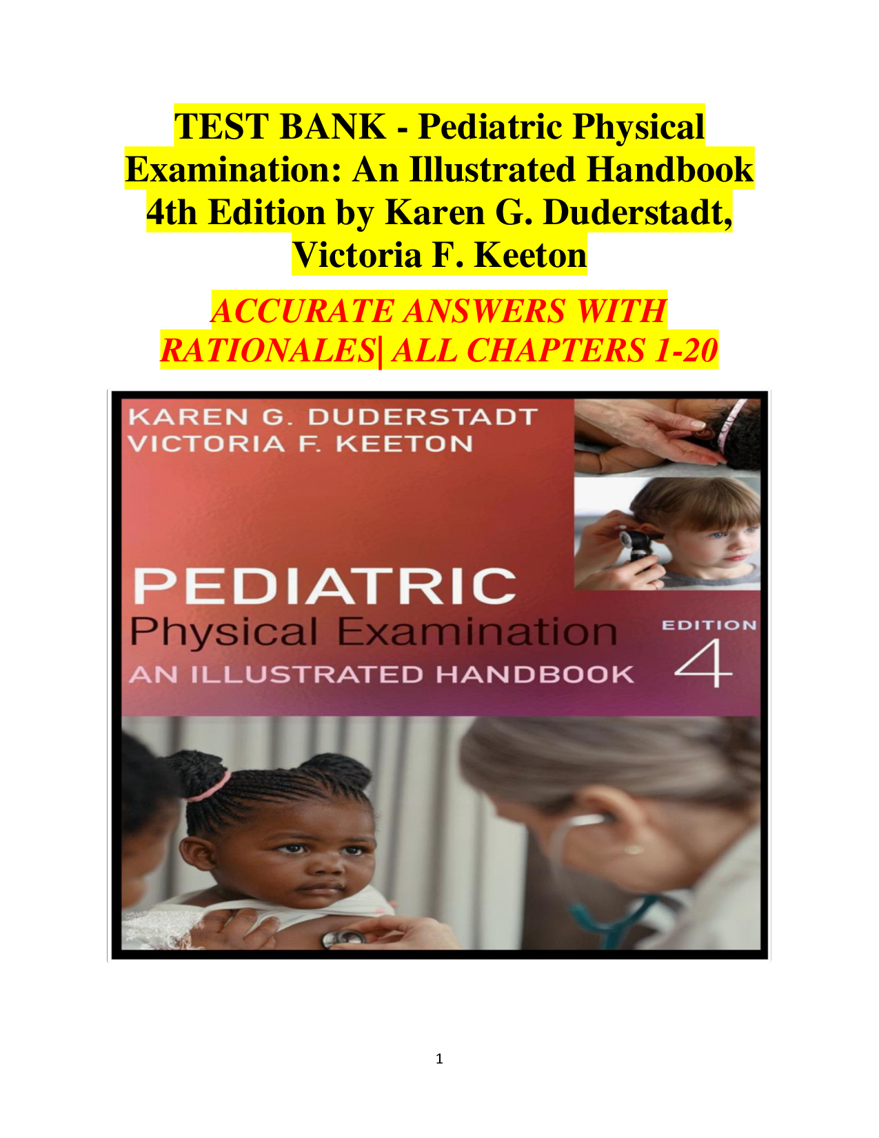 Pediatric Physical Examination: An Illustrated Handbook, 4th Edition Test Bank