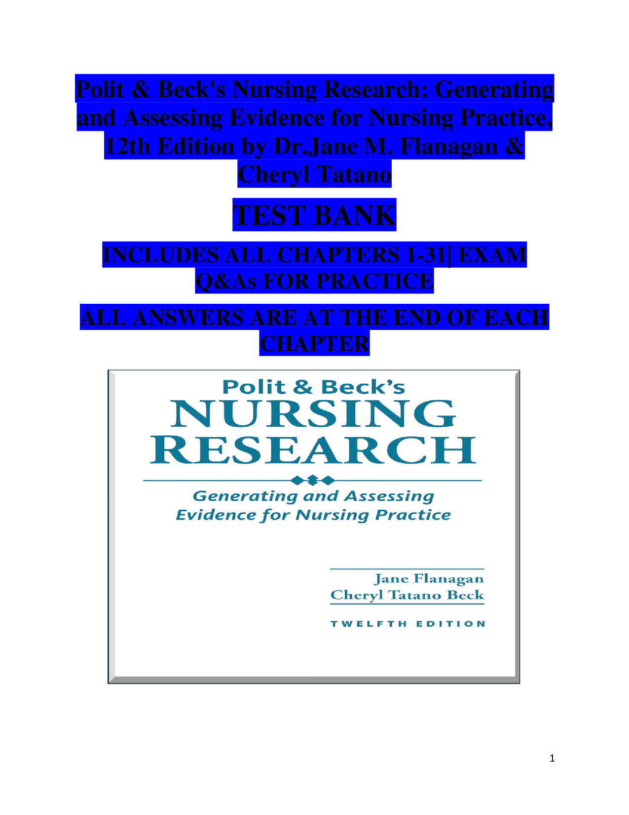 Polit & Beck's Nursing Research, 12th Edition Test Bank