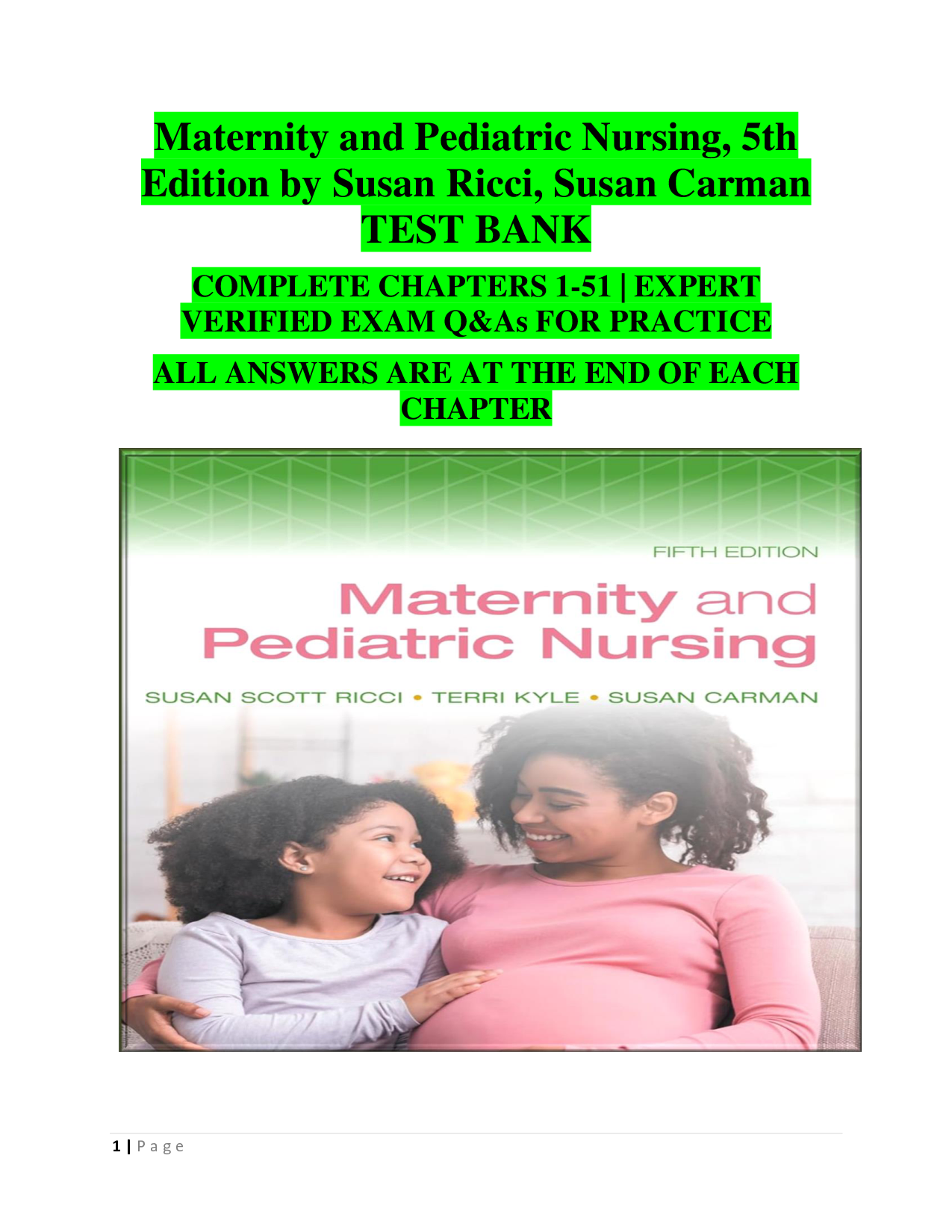 Ricci & Carman's Maternity and Pediatric Nursing, 5th Edition Test Bank