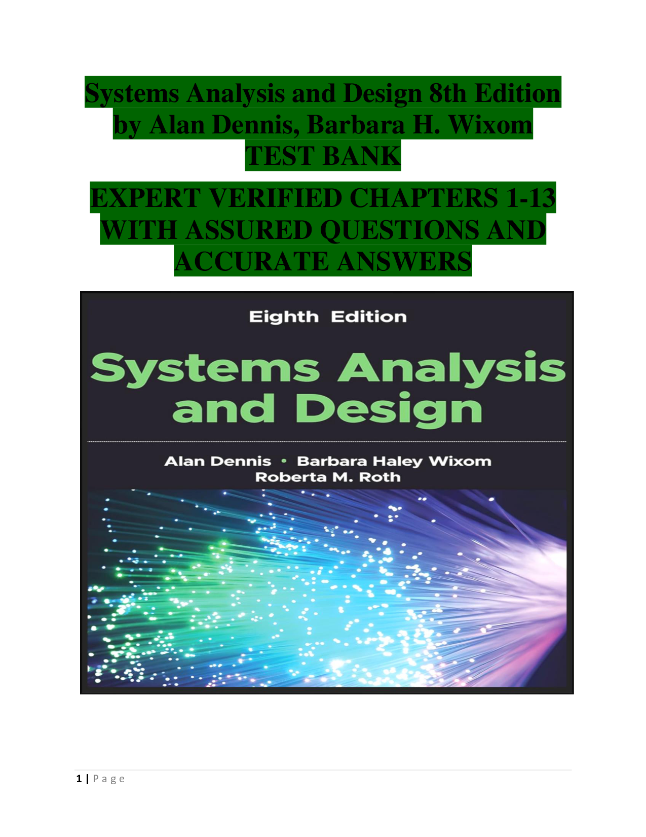 Systems Analysis and Design, 8th Edition Test Bank