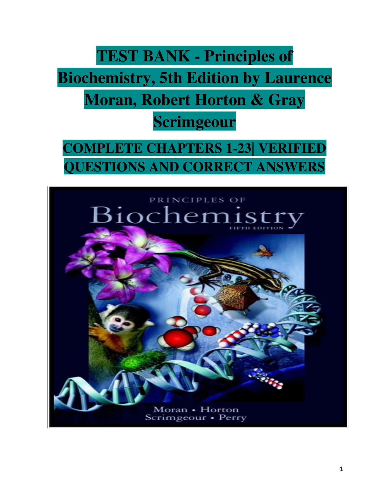 Principles of Biochemistry, 5th Edition Test Bank