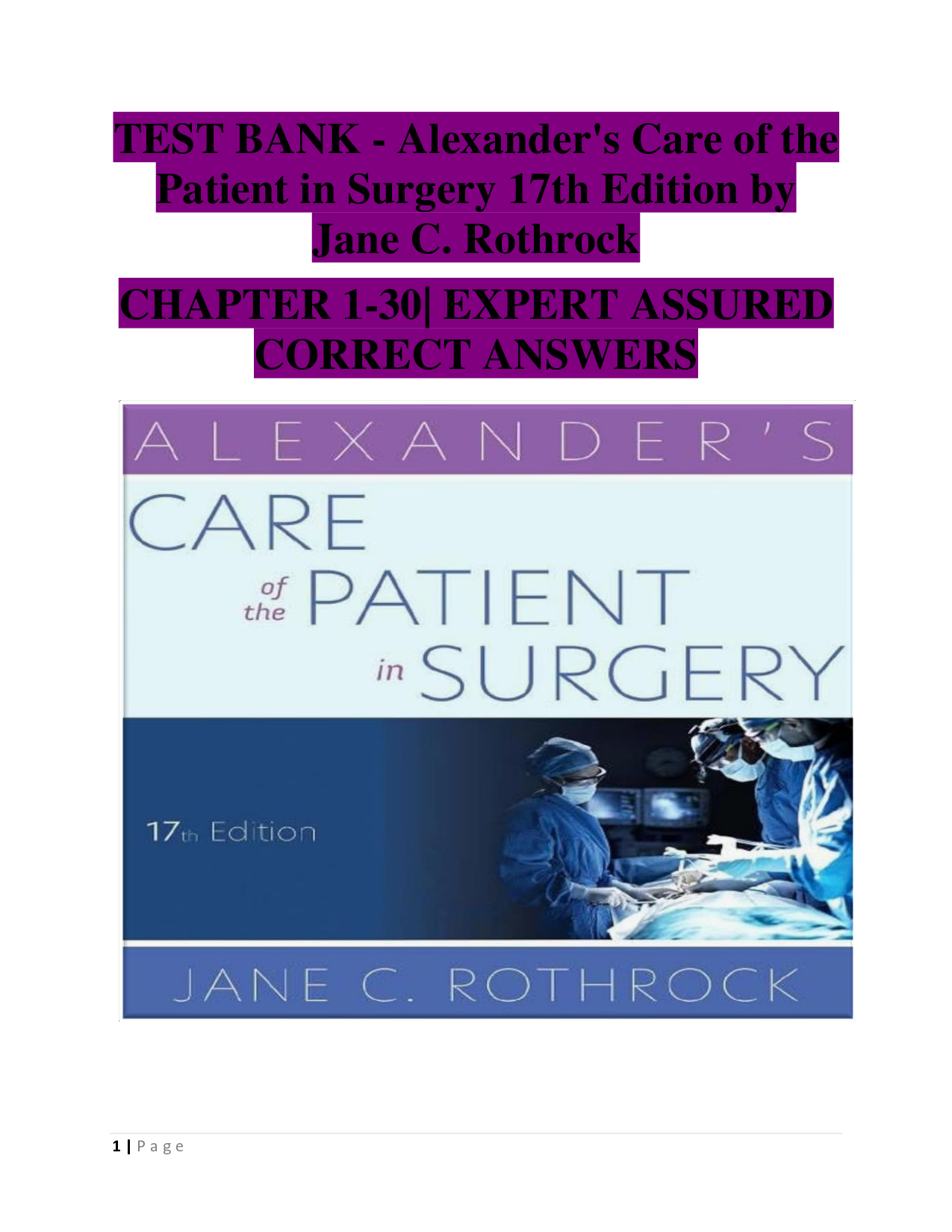 Alexander's Care of the Patient in Surgery, 17th Edition Test Bank