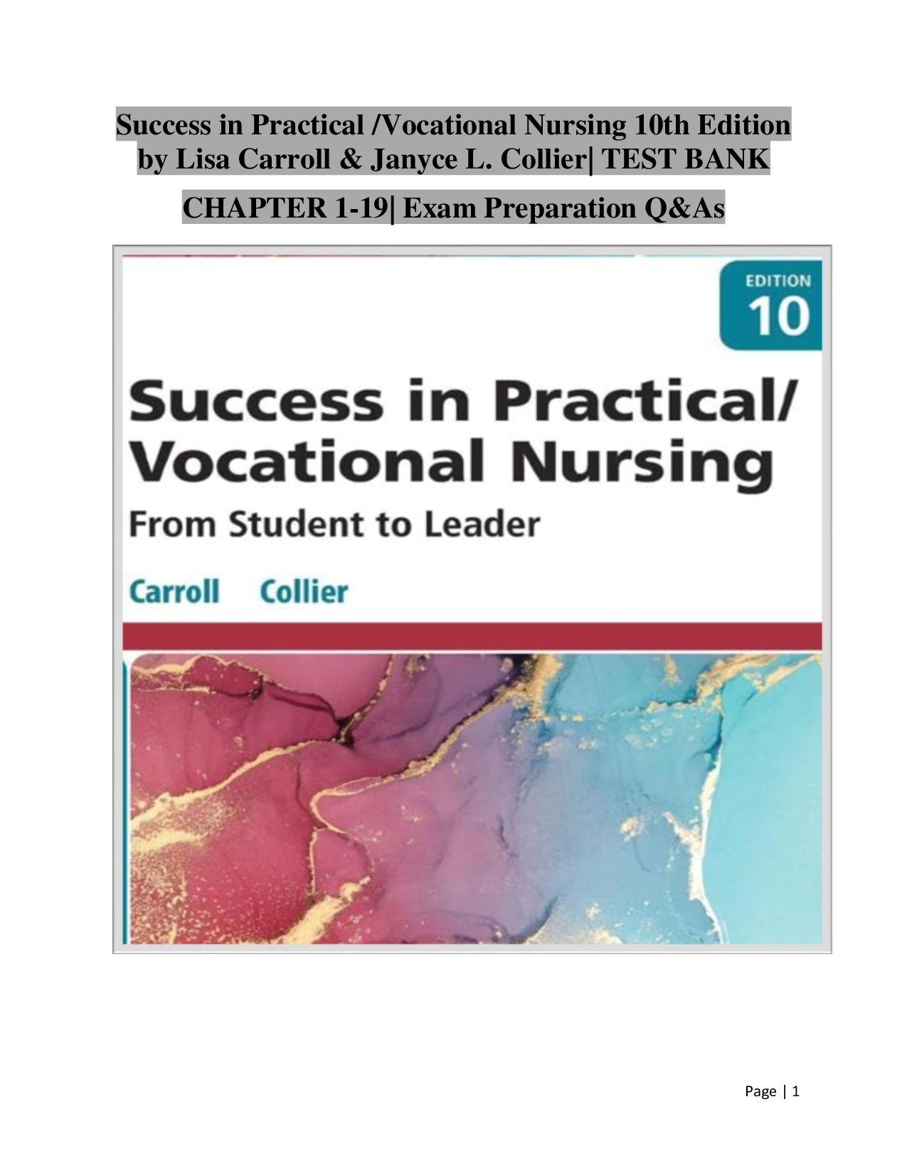 Success in Practical/Vocational Nursing, 10th Edition Test Bank