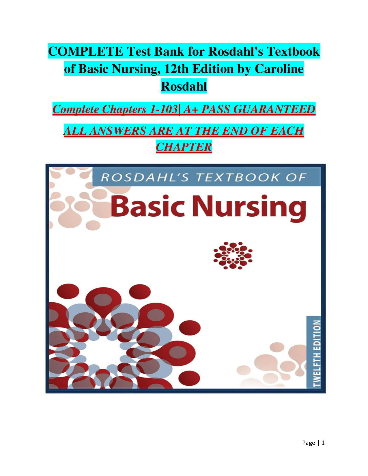 Rosdahl's Textbook of Basic Nursing, 12th Edition Test Bank