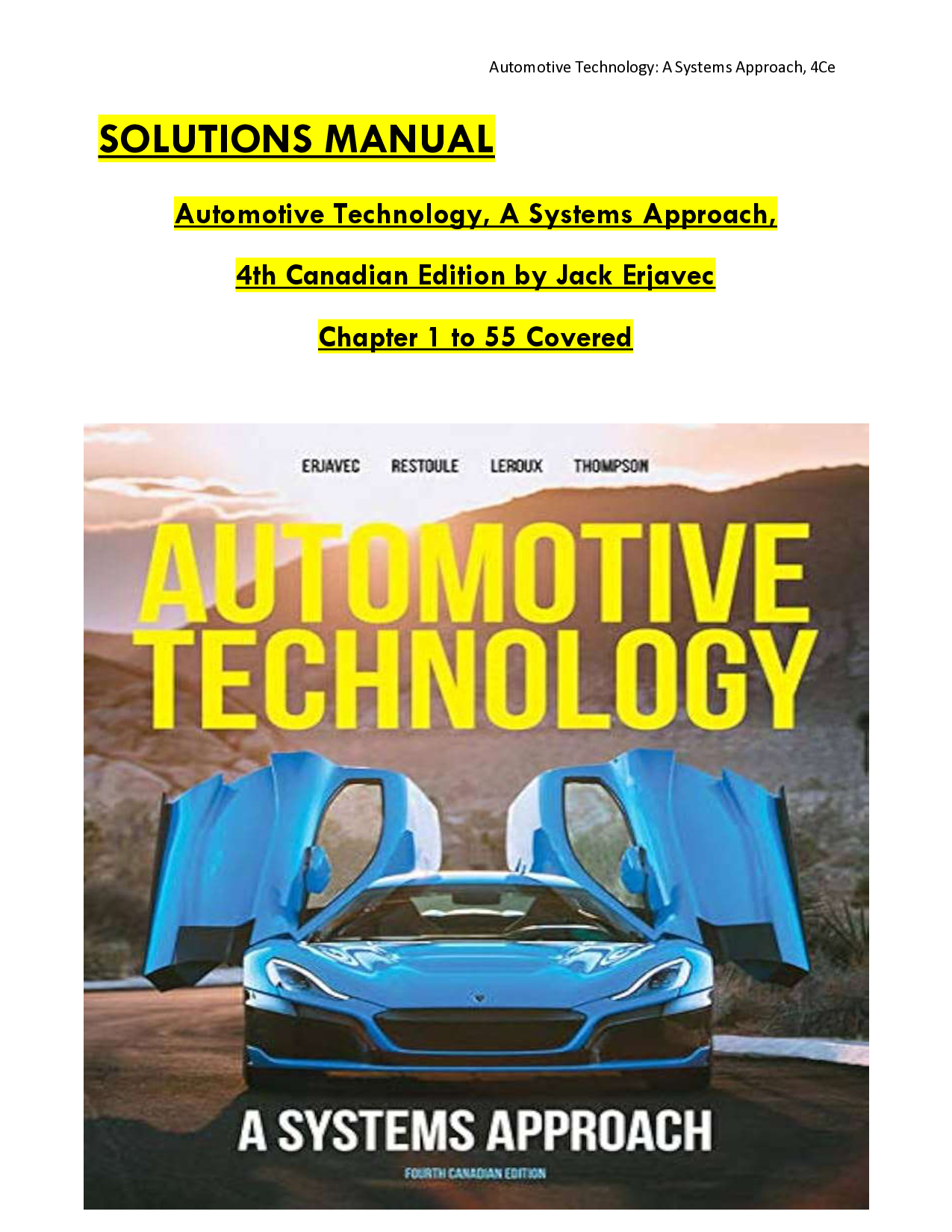 Automotive Technology: A Systems Approach, 4th Canadian Edition Solutions Manual