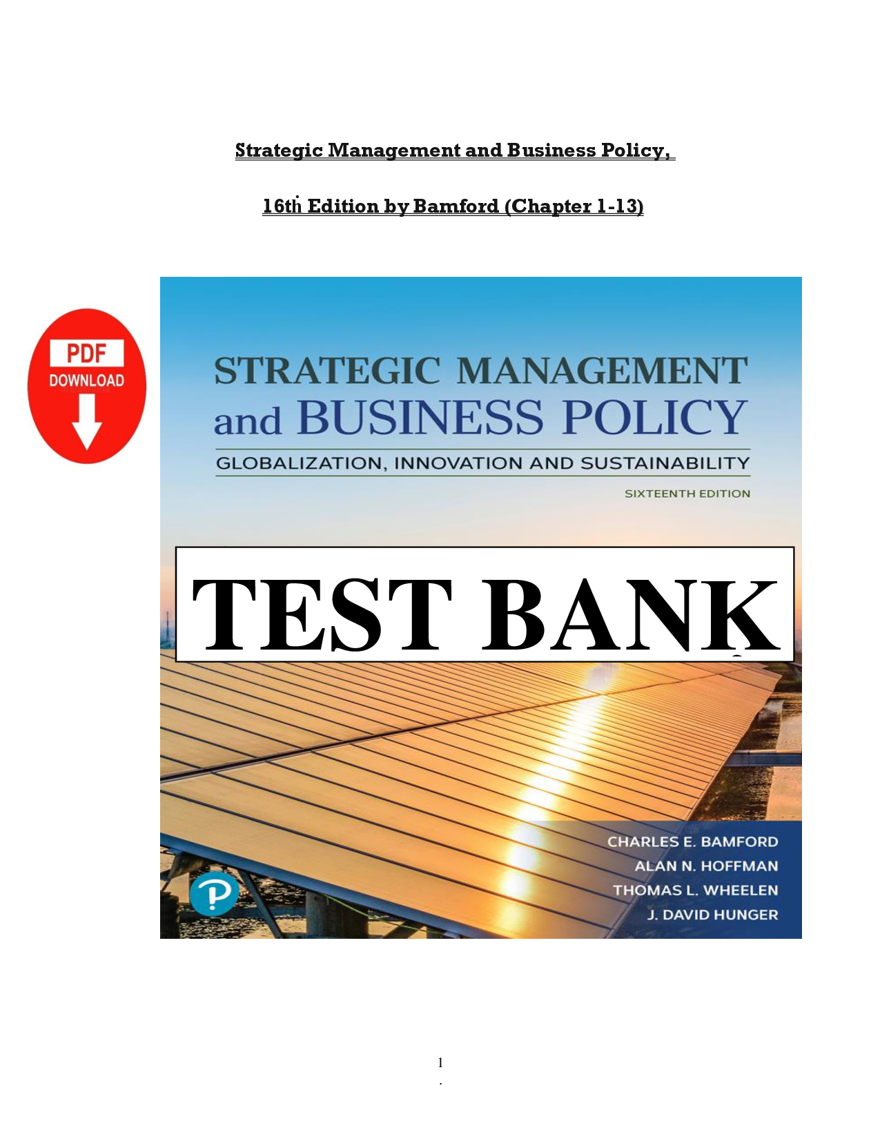 Strategic Management and Business Policy, 16th Edition Test Bank