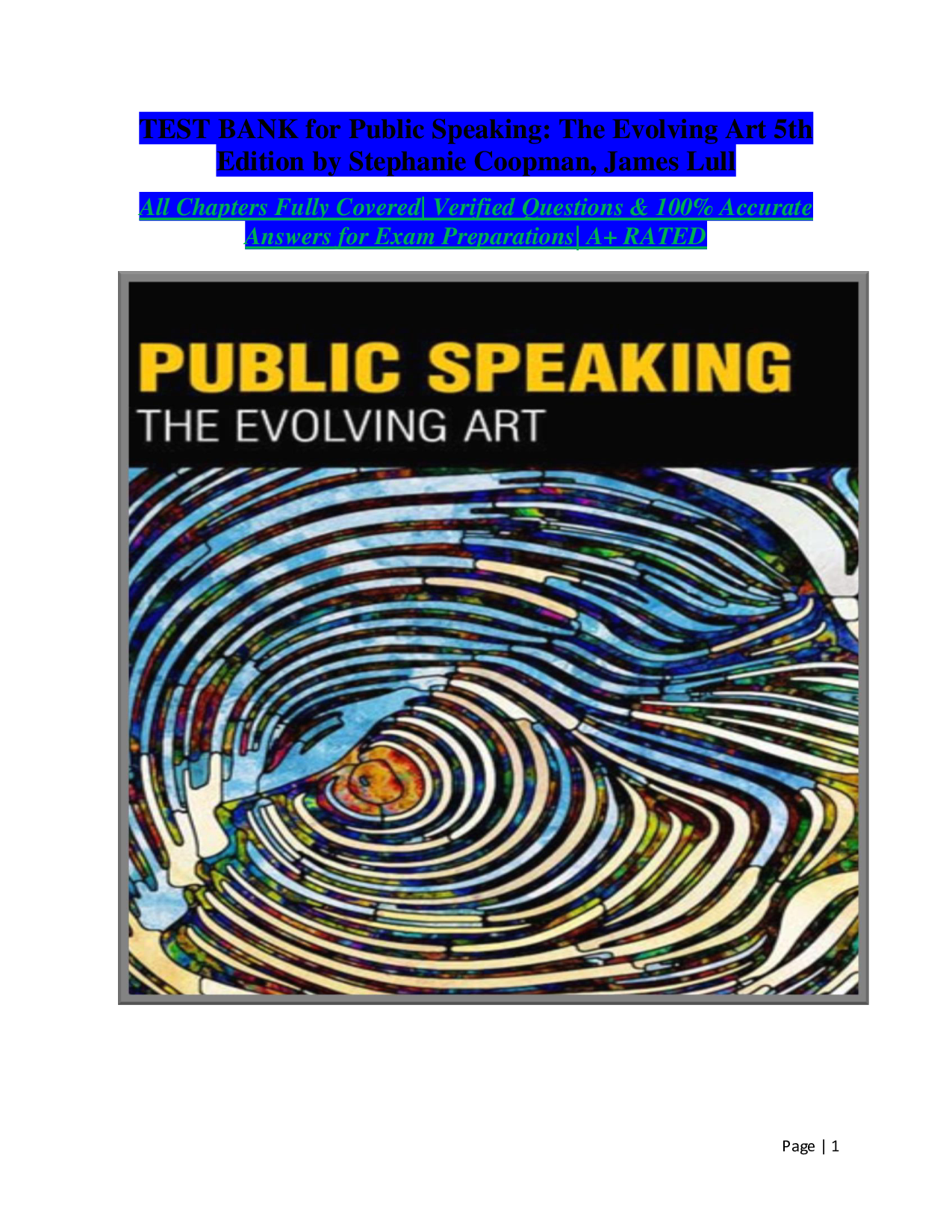 Public Speaking: The Evolving Art, 5th Edition Test Bank
