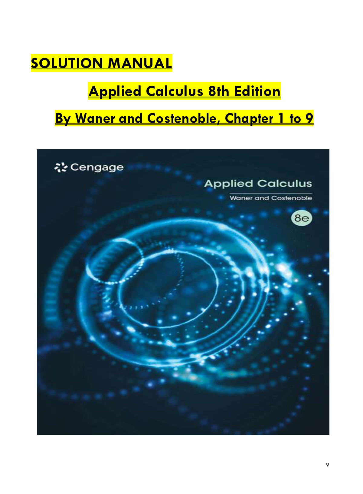 Applied Calculus, 8th Edition Solution Manual by Waner and Costenoble