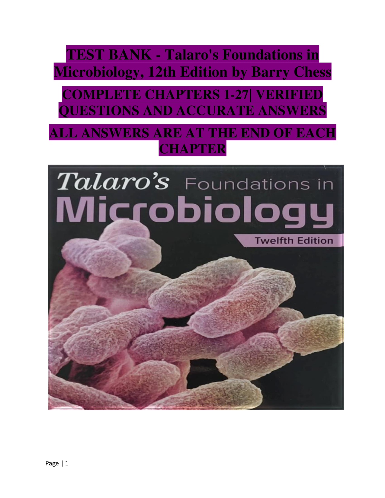 Talaro's Foundations in Microbiology, 12th Edition Test Bank