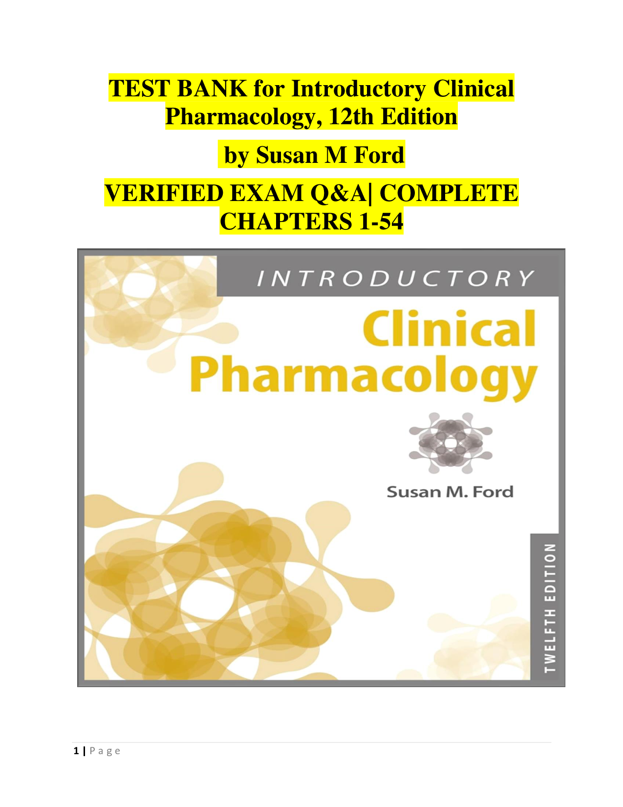 Introductory Clinical Pharmacology, 12th Edition Test Bank