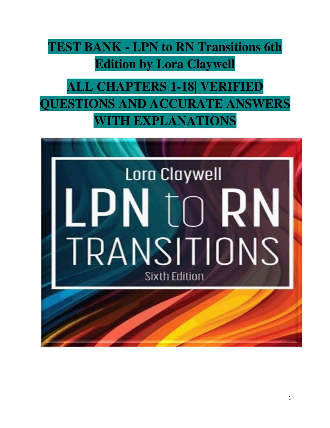 LPN to RN Transitions, 6th Edition Test Bank