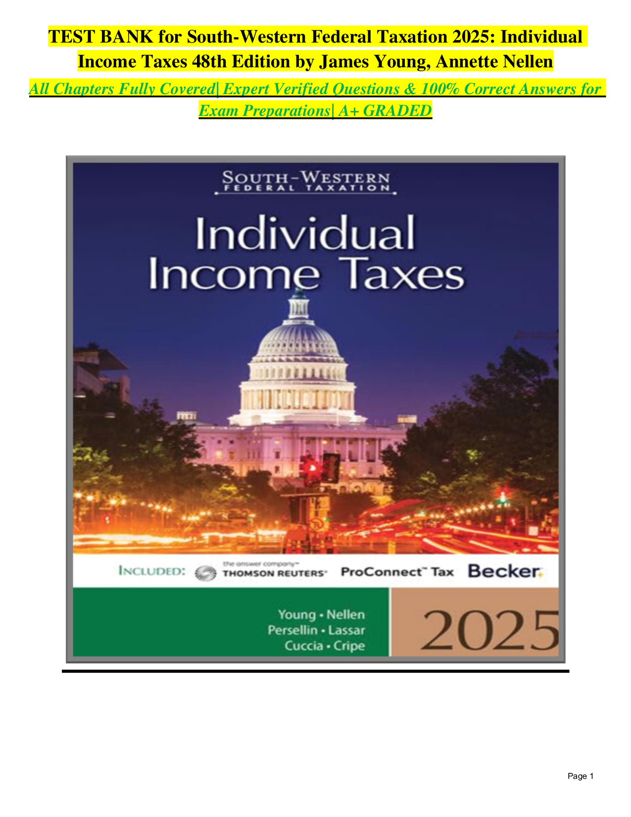South-Western Federal Taxation 2025: Individual Income Taxes, 48th Edition Test Bank