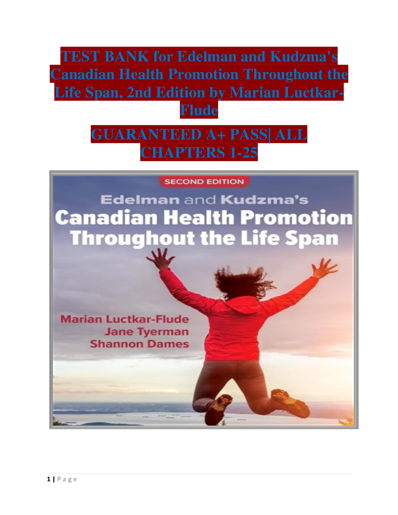 Edelman and Kudzma's Canadian Health Promotion Throughout the Life Span, 2nd Edition Test Bank