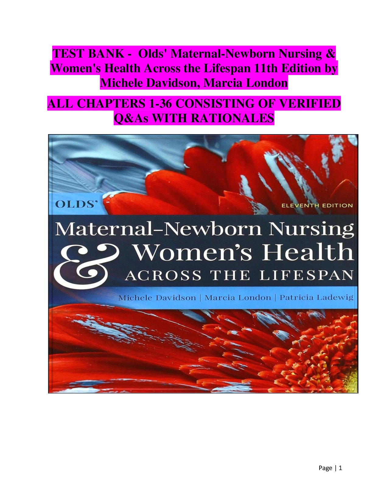 Olds' Maternal-Newborn Nursing & Women's Health Across the Lifespan, 11th Edition Test Bank