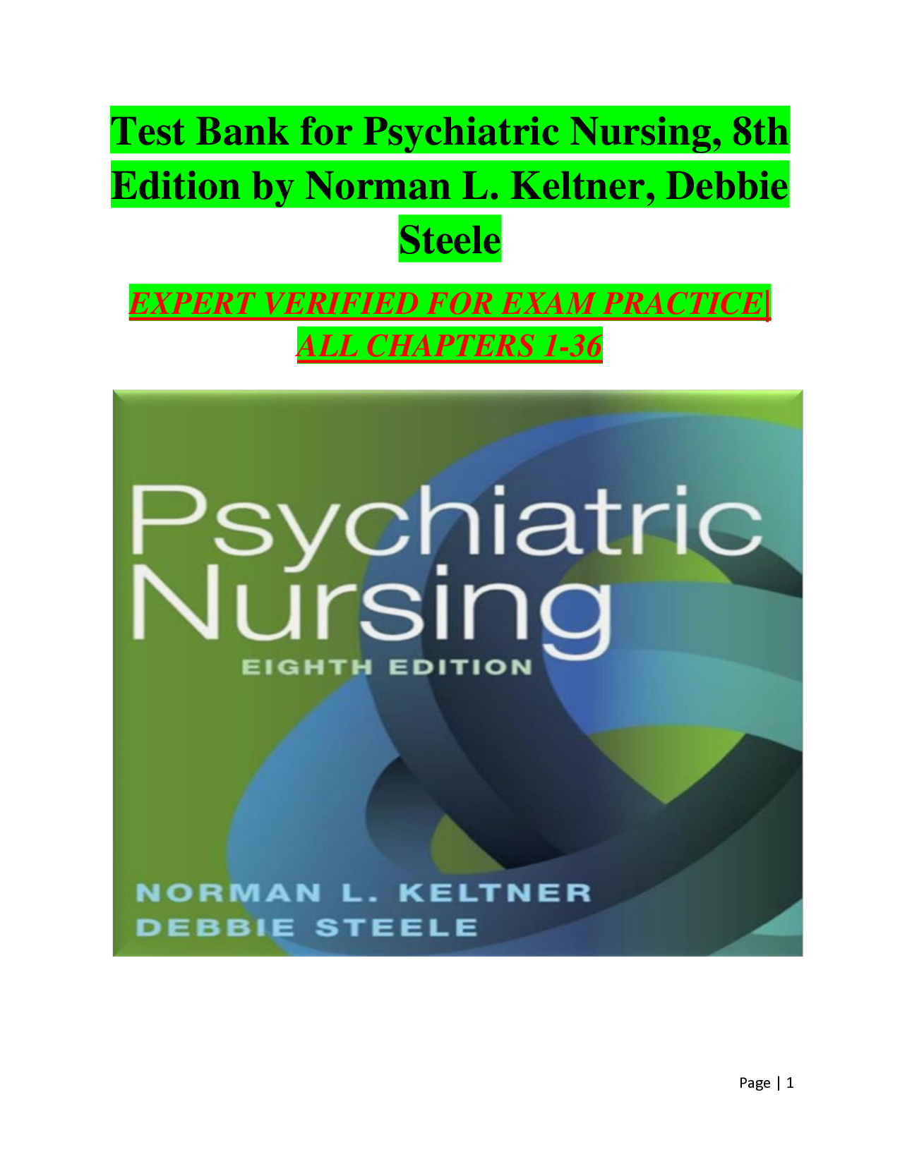 Keltner's Psychiatric Nursing, 8th Edition Test Bank