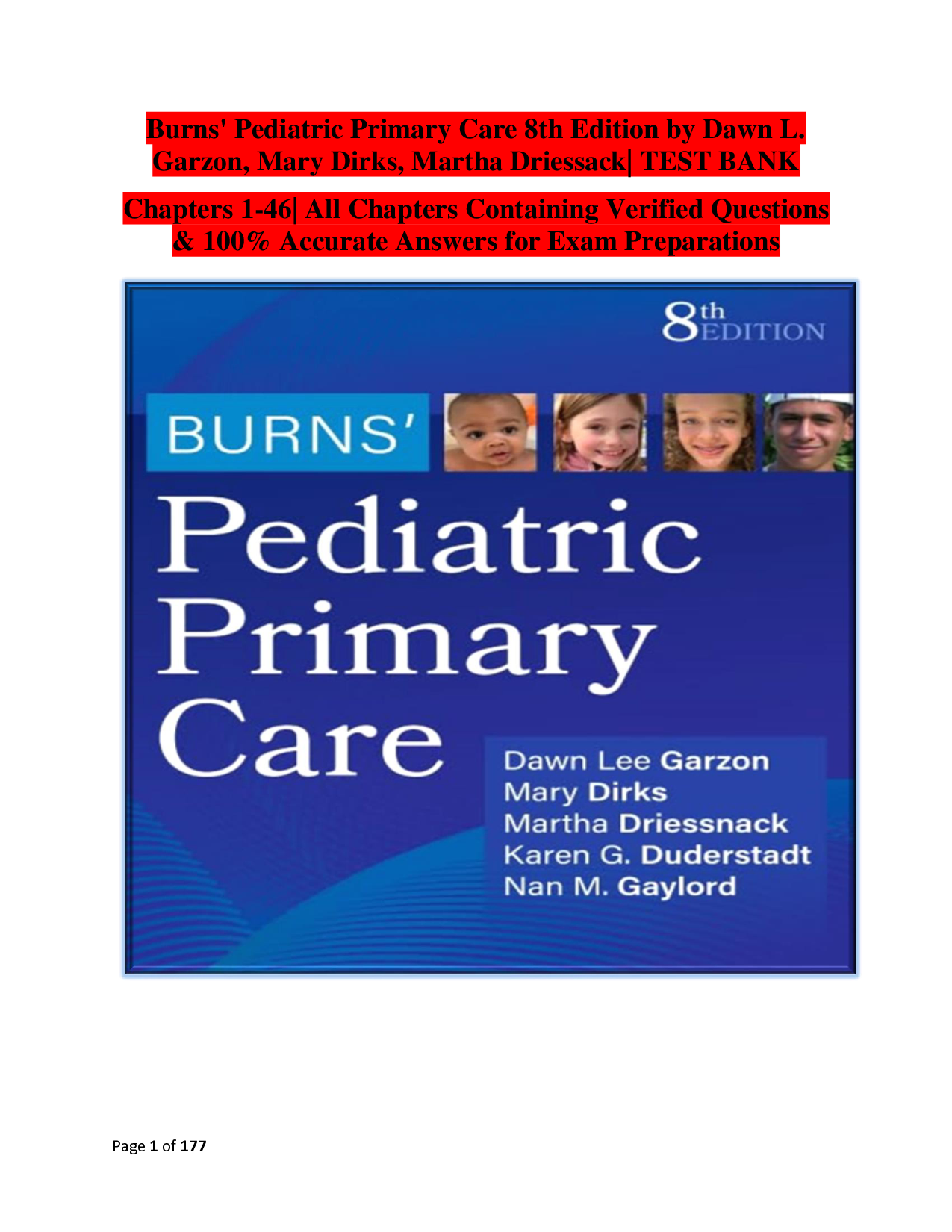 Burns' Pediatric Primary Care, 8th Edition Test Bank
