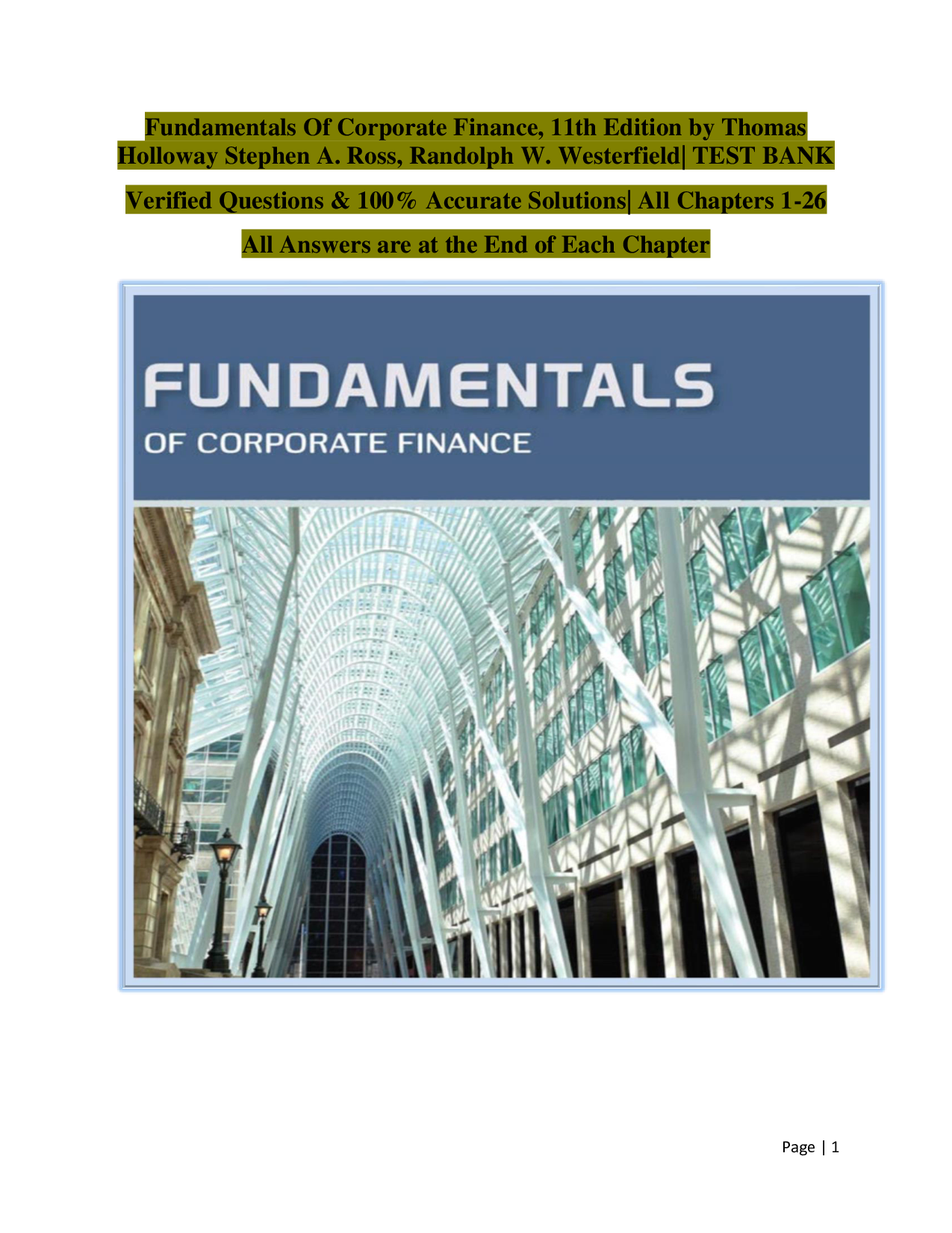 Fundamentals of Corporate Finance, 11th Edition Test Bank