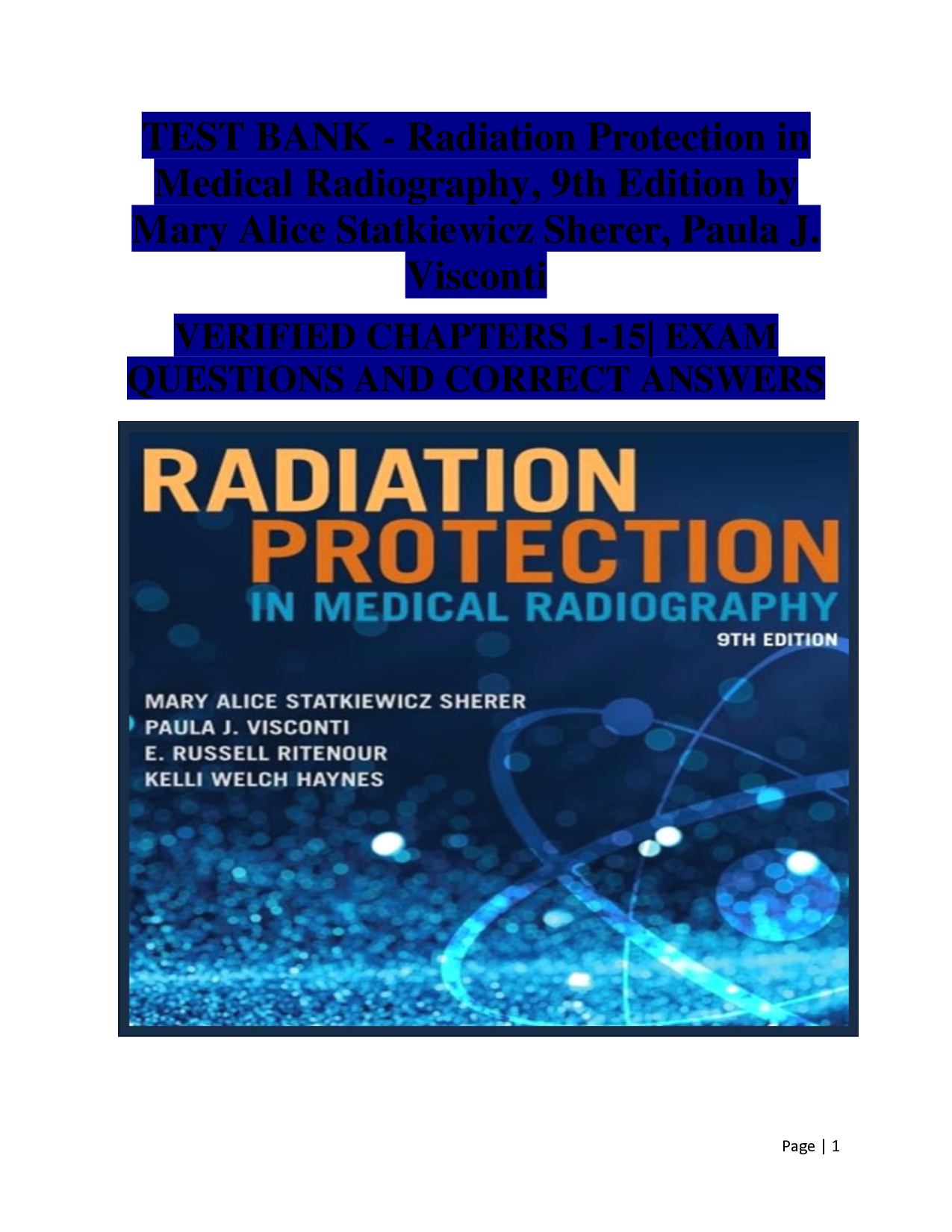 Radiation Protection in Medical Radiography, 9th Edition Test Bank