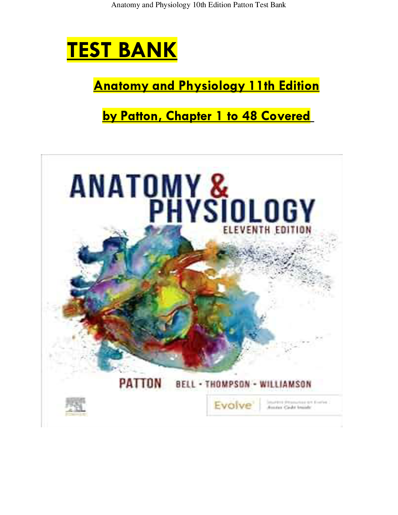 Patton's Anatomy and Physiology, 11th Edition Test Bank