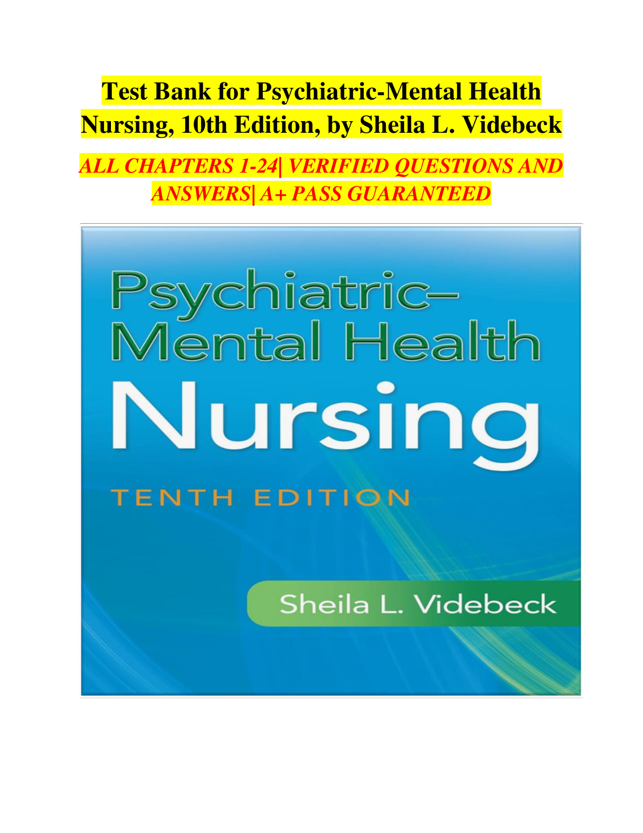 Psychiatric-Mental Health Nursing, 10th Edition Test Bank