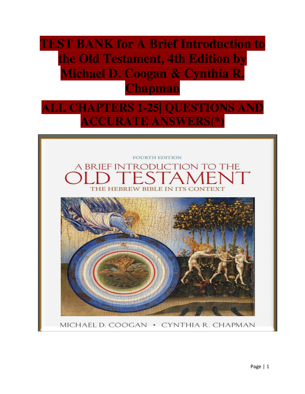 Test Bank: A Brief Introduction to the Old Testament, 4th Edition | Coogan, Chapman | All Chapters