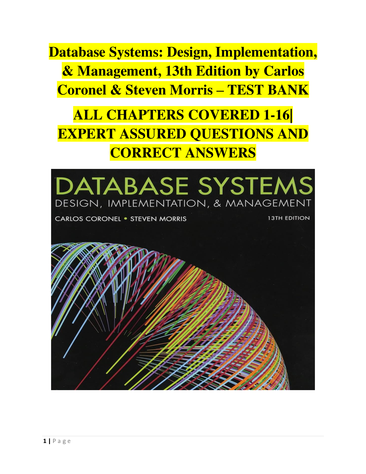 Database Systems: Design, Implementation & Management, 13th Edition Test Bank