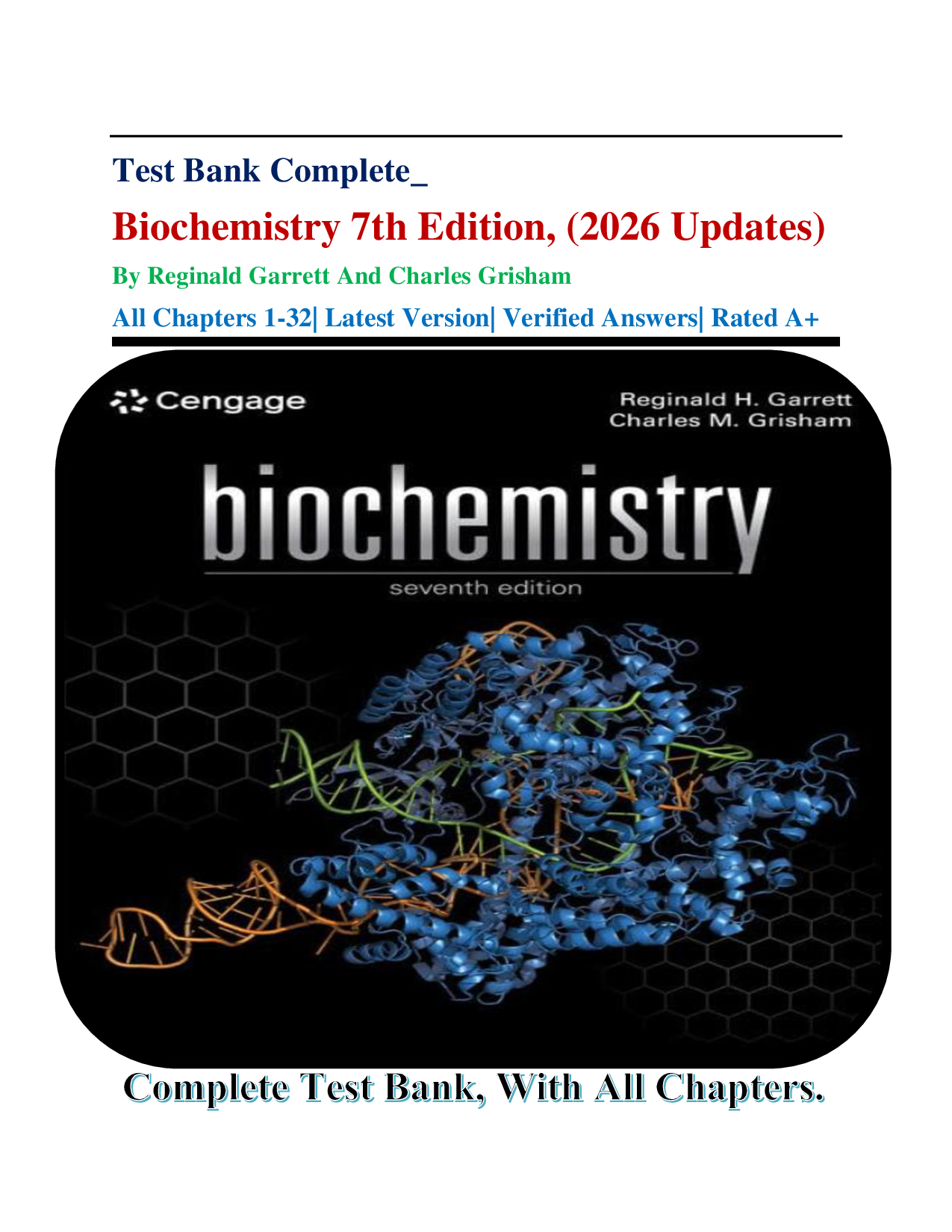 Biochemistry, 7th Edition Test Bank by Garrett and Grisham