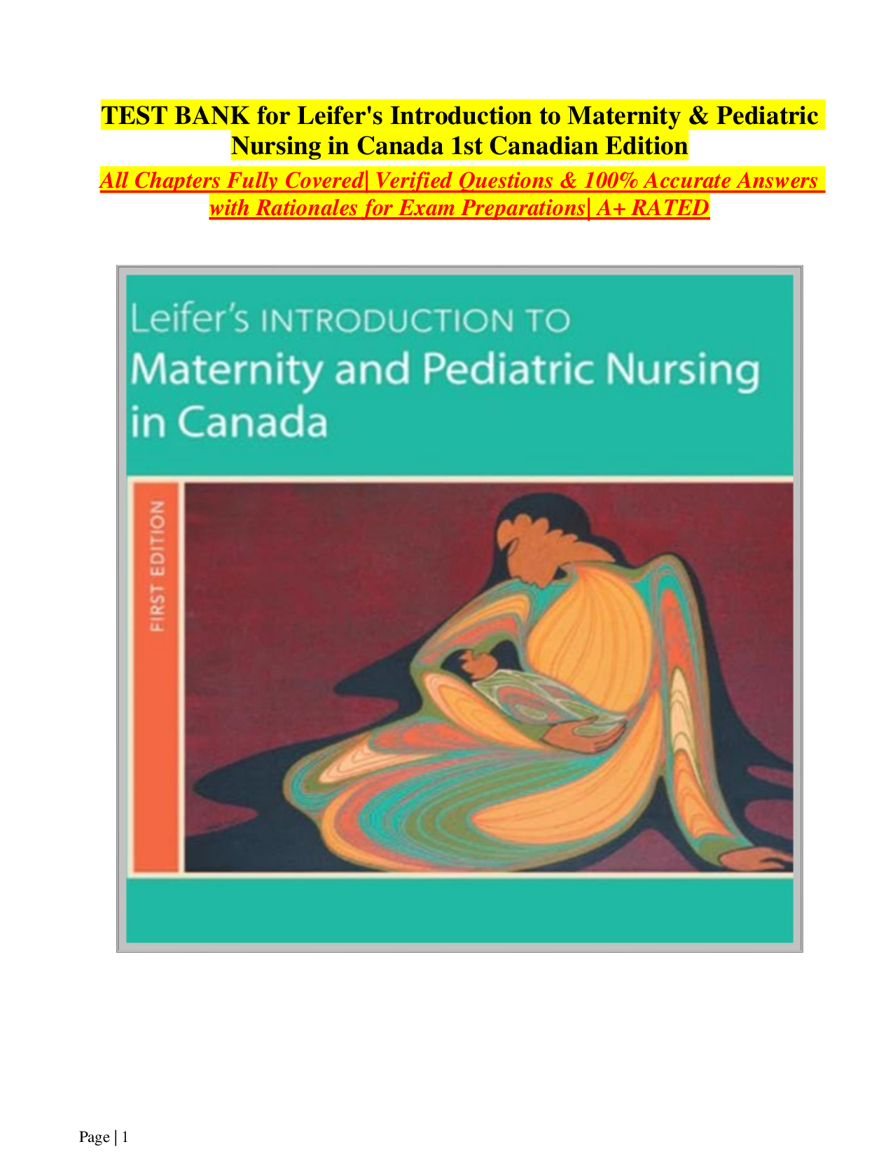 Leifer's Introduction to Maternity & Pediatric Nursing in Canada, 1st Canadian Edition Test Bank