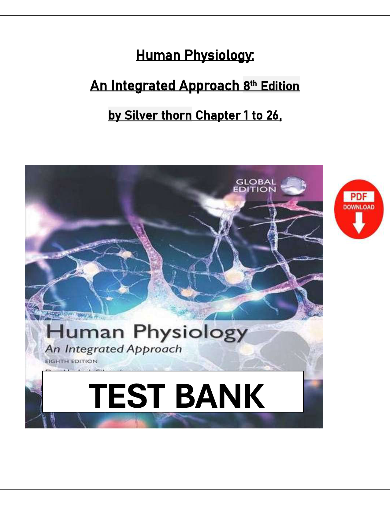 Human Physiology: An Integrated Approach, 8th Edition Test Bank