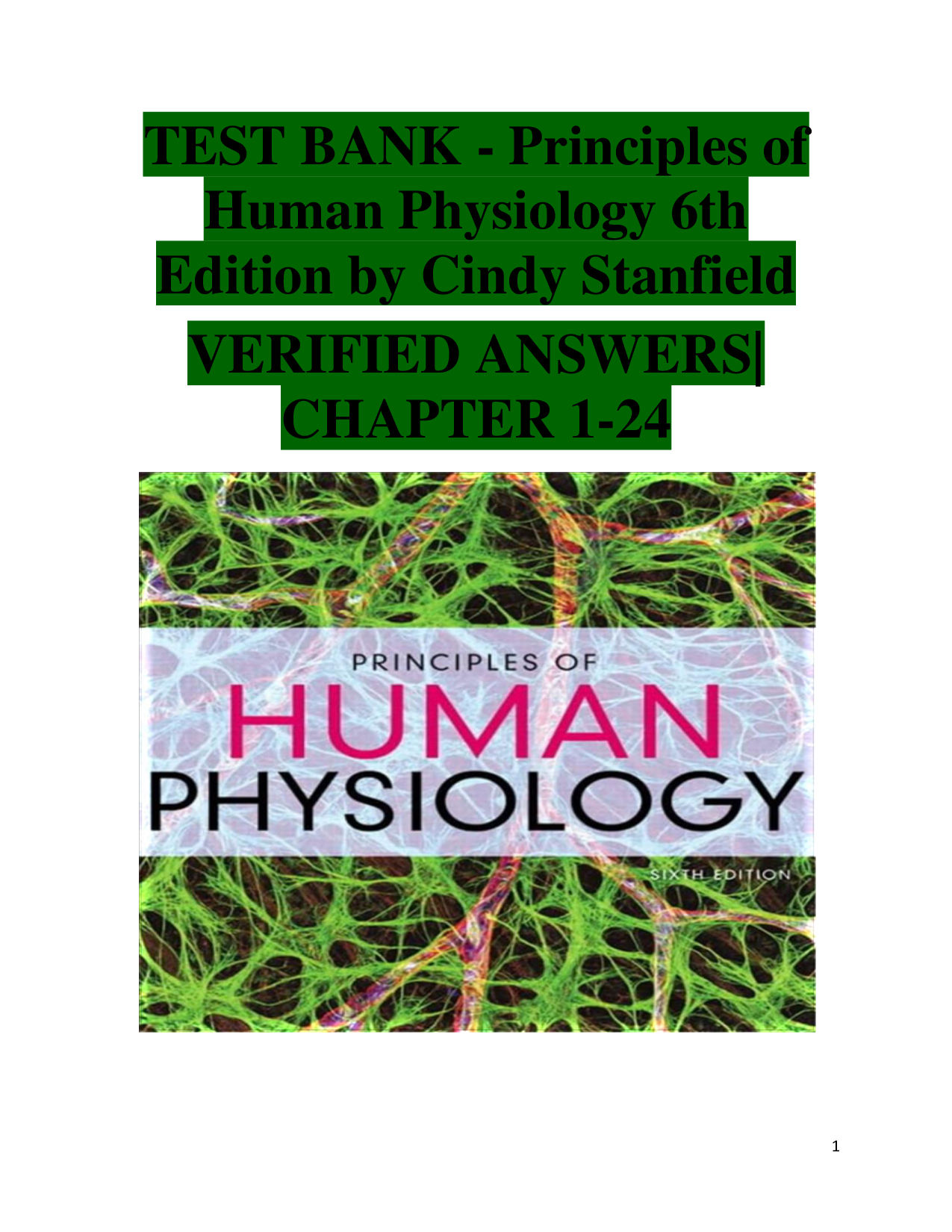 Principles of Human Physiology, 6th Edition Test Bank