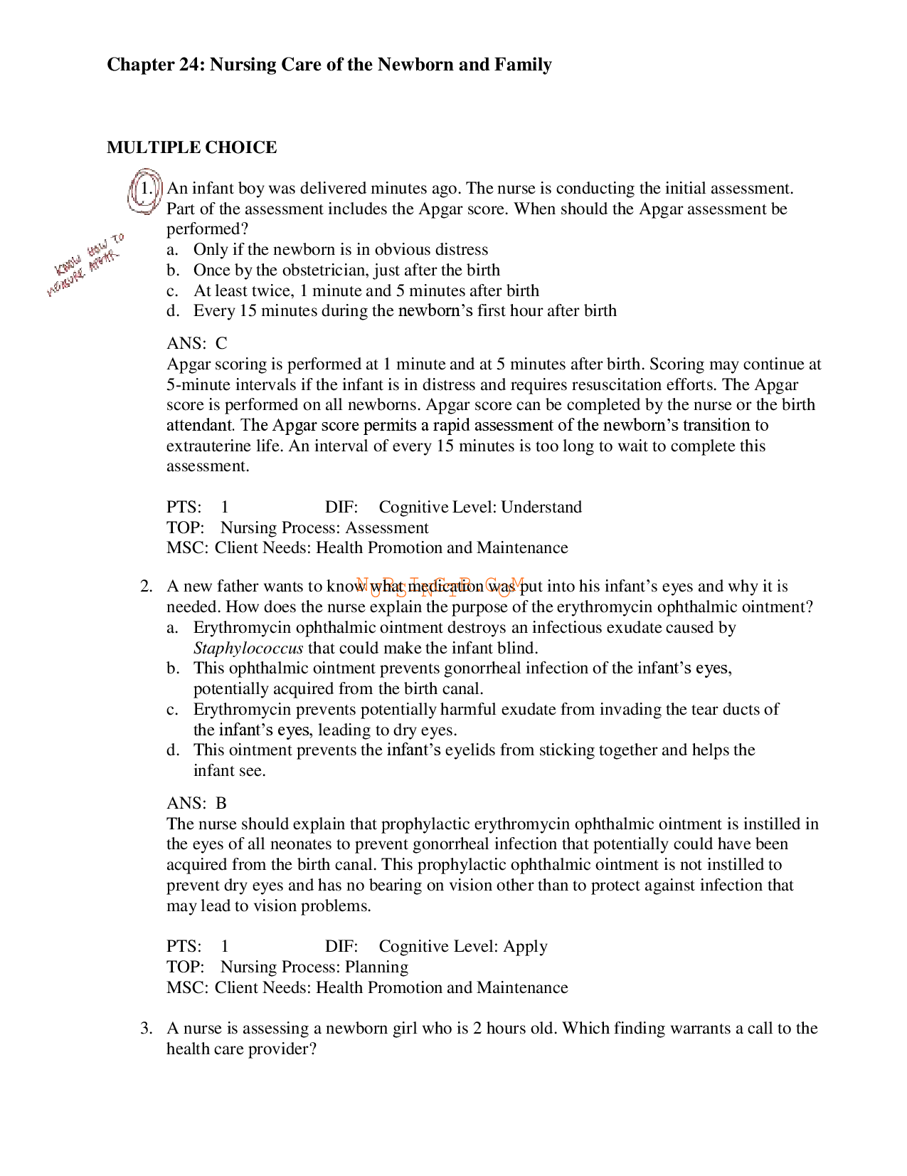 Nursing Care of the Newborn and Family Chapter 24 Test Bank