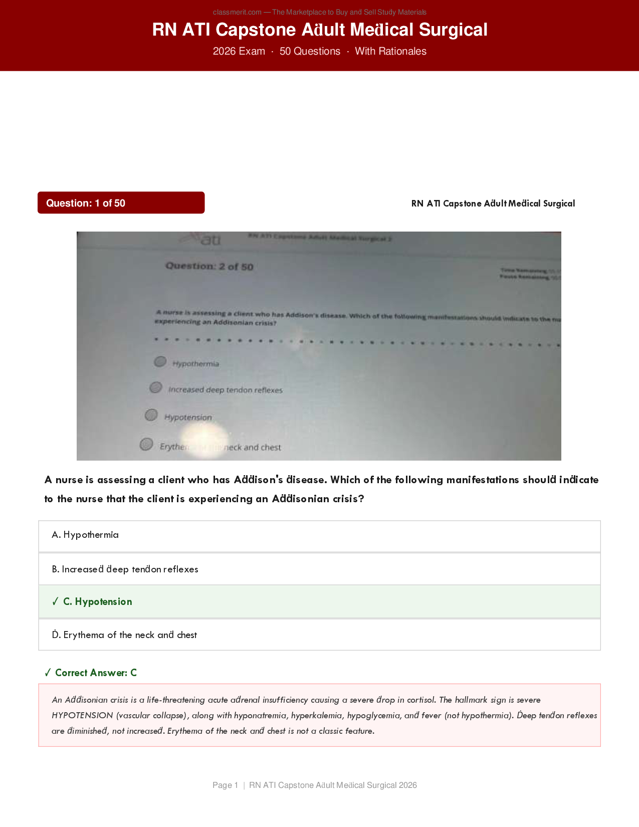 RN ATI Capstone Adult Medical Surgical Exam (2026-2027) Practice Questions