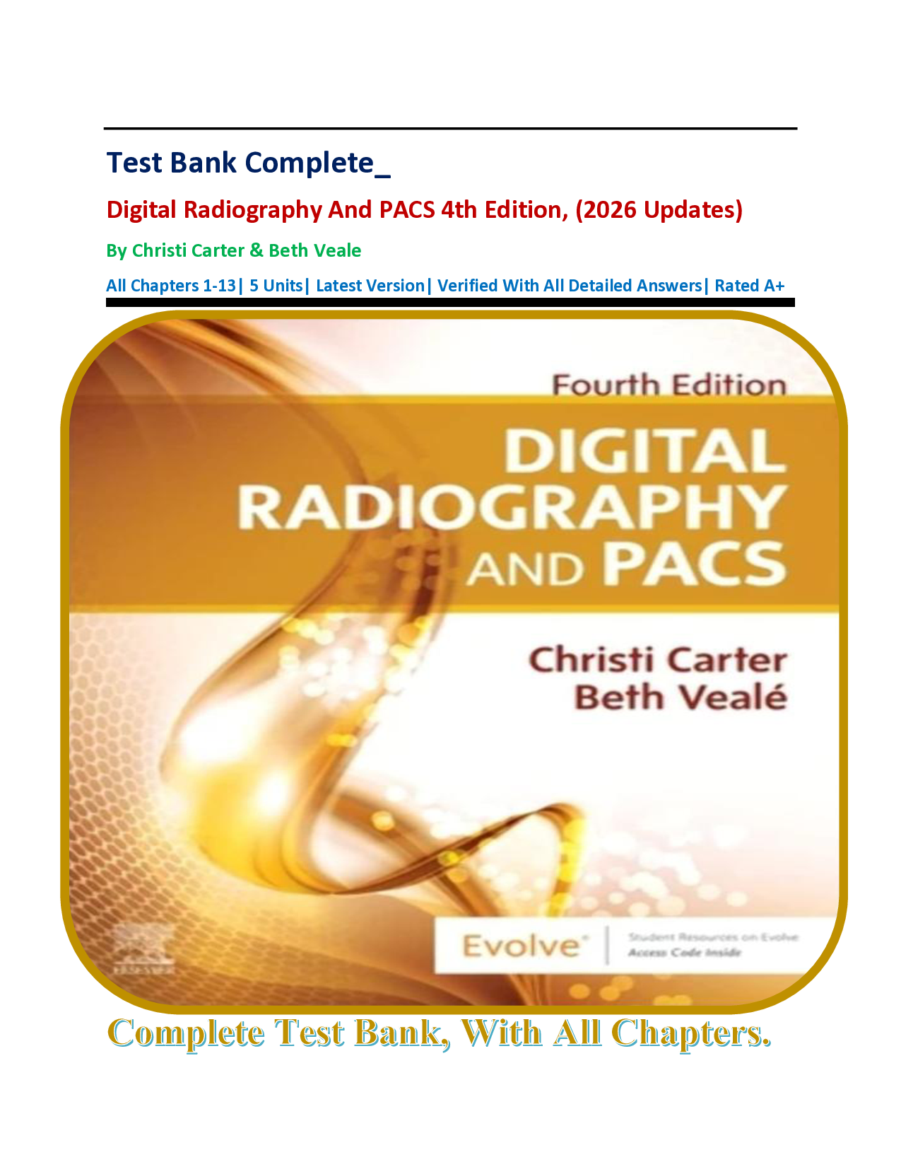 Digital Radiography and PACS, 4th Edition Test Bank