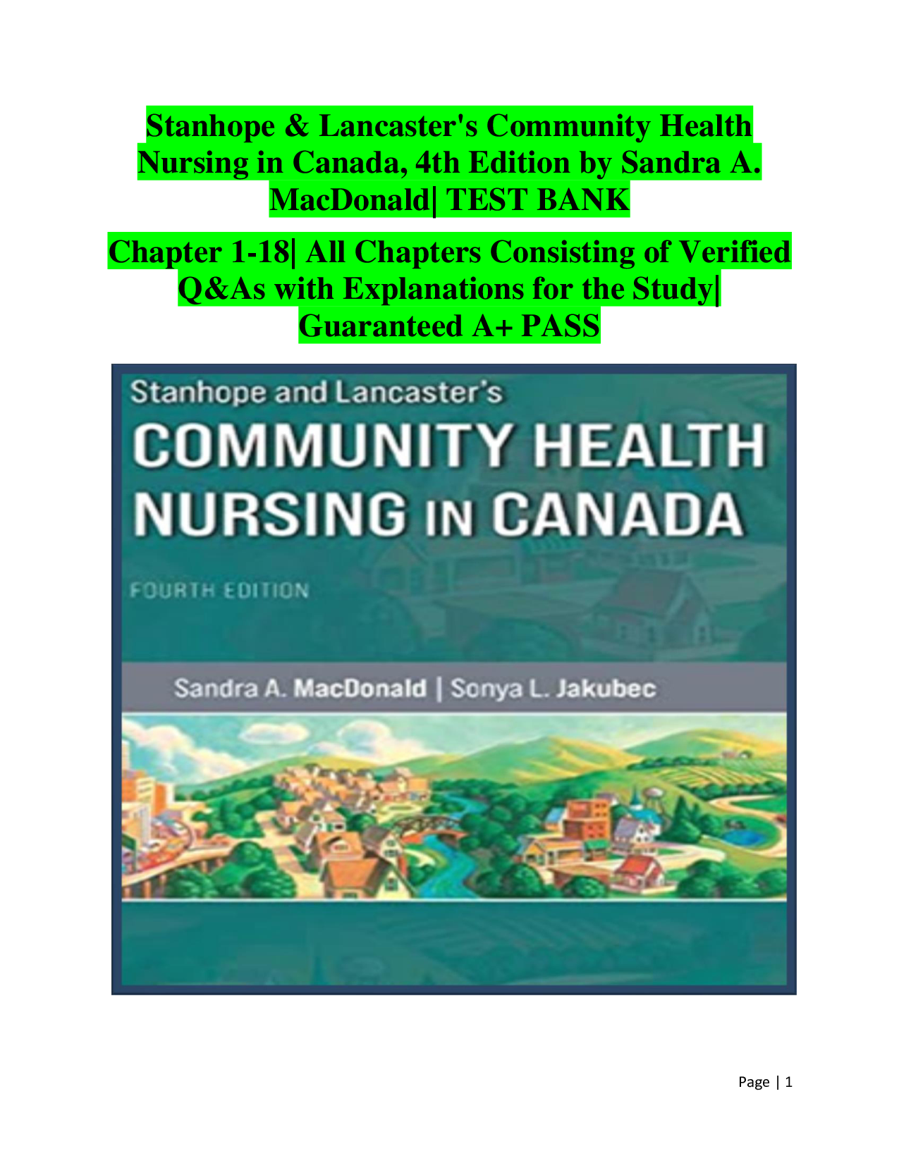 Stanhope & Lancaster's Community Health Nursing in Canada, 4th Edition Test Bank