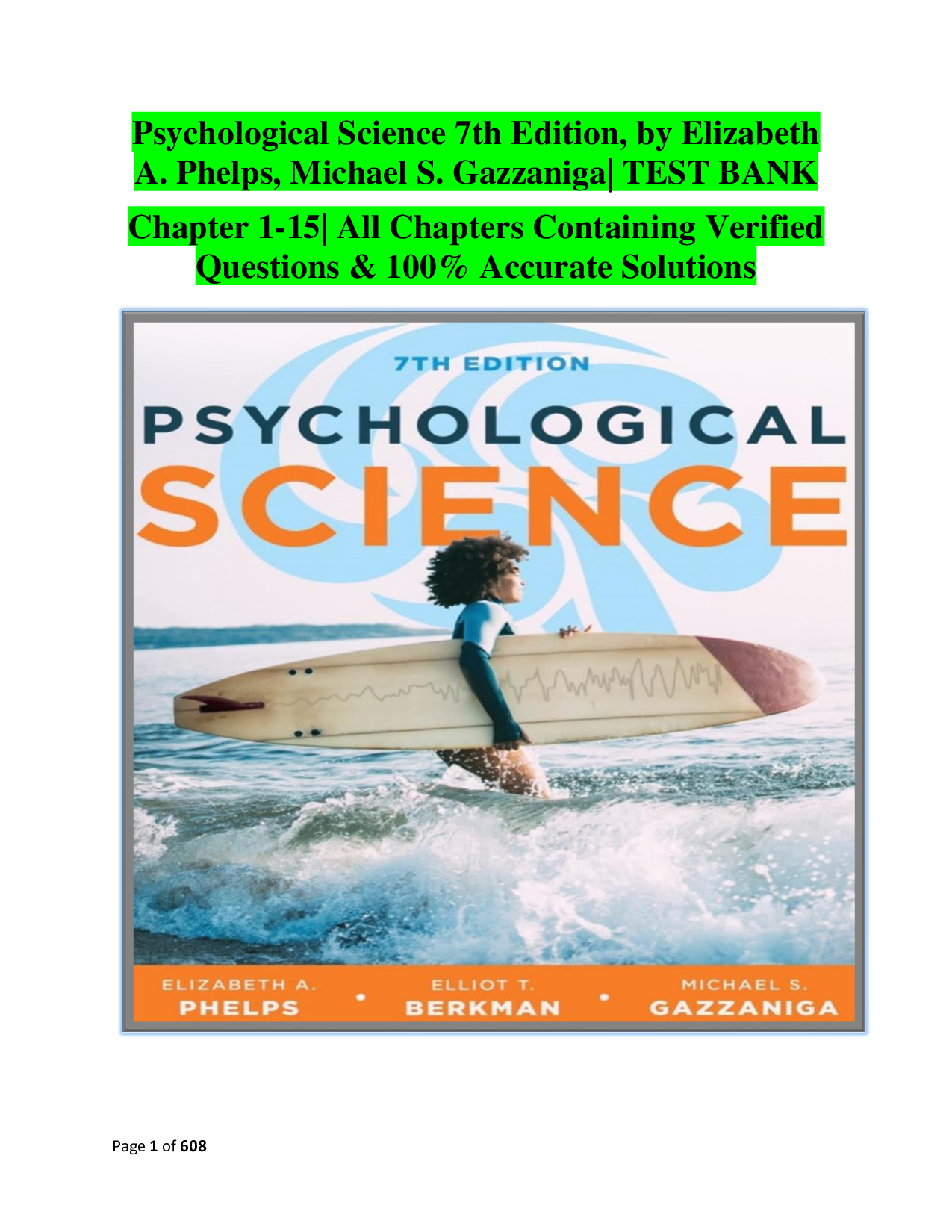 Psychological Science, 7th Edition Test Bank