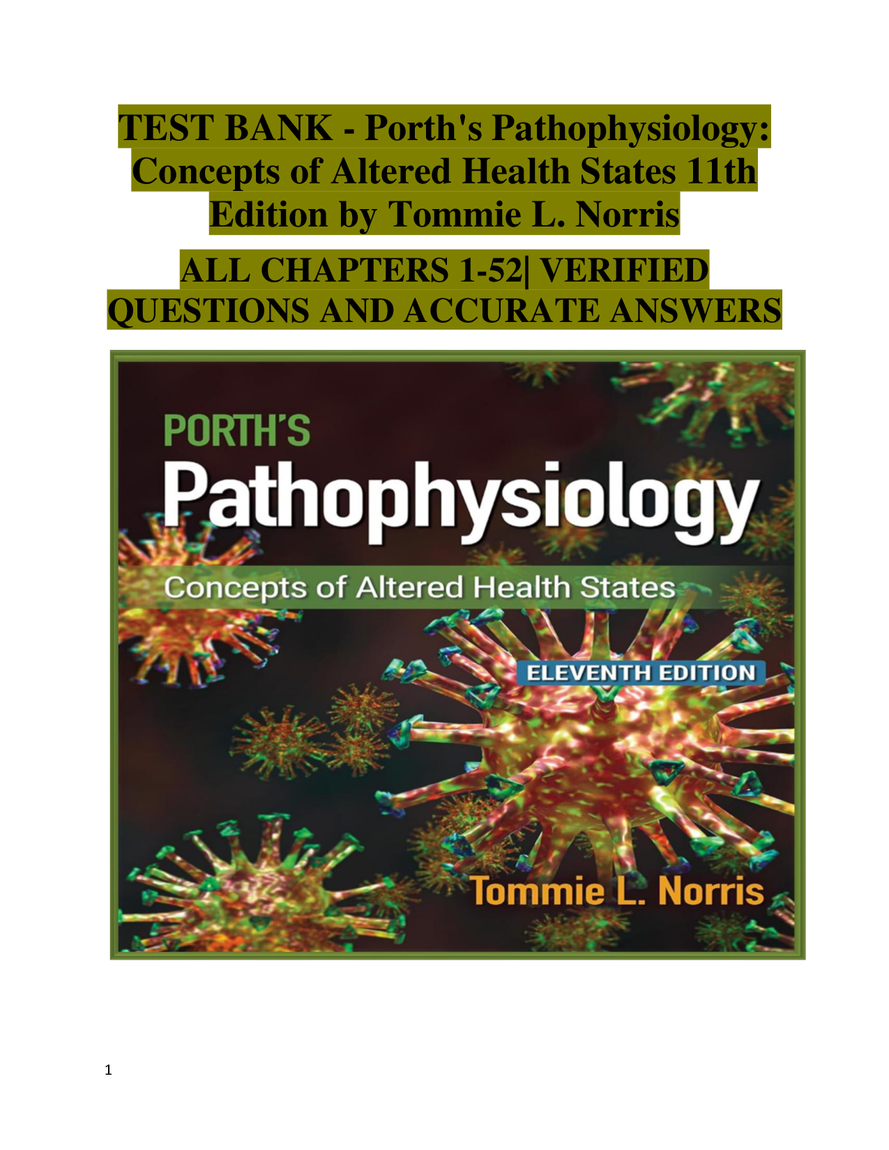 Porth's Pathophysiology: Concepts of Altered Health States, 11th Edition Test Bank